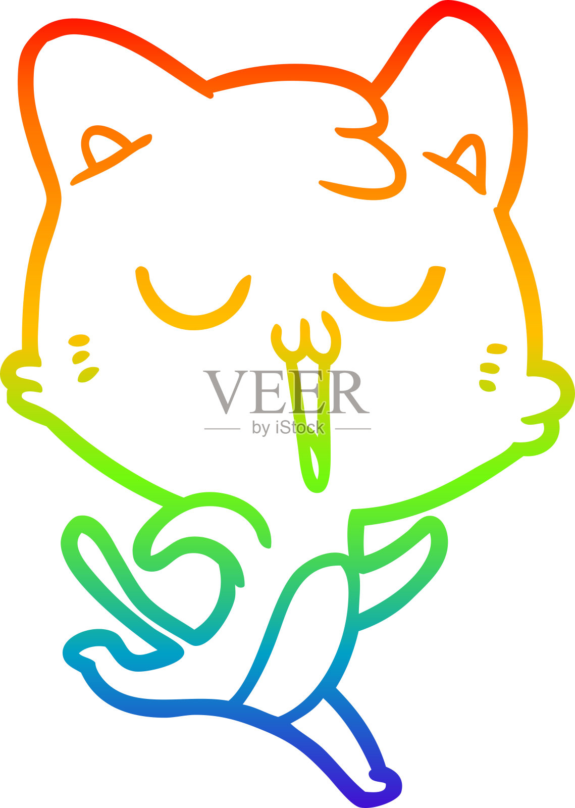 彩虹渐变线画的卡通猫唱歌插画图片素材