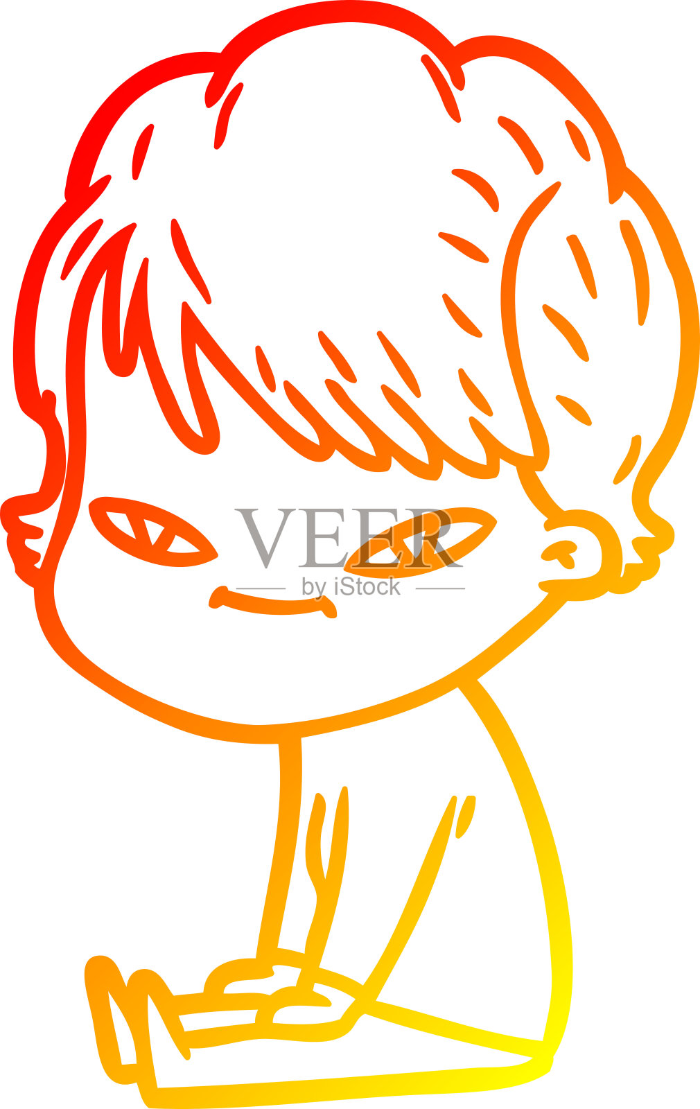 温暖的渐变线条绘制一个卡通快乐的女人插画图片素材