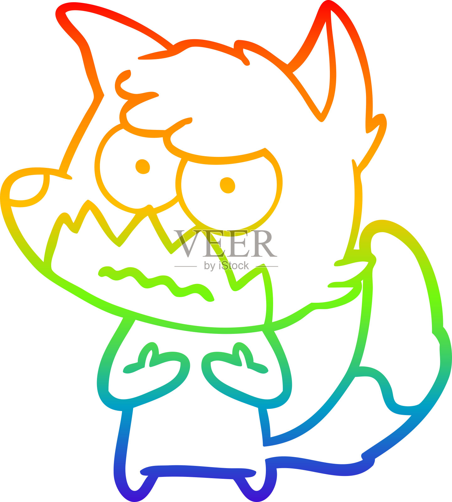 彩虹渐变线条画的卡通惹恼狐狸设计元素图片