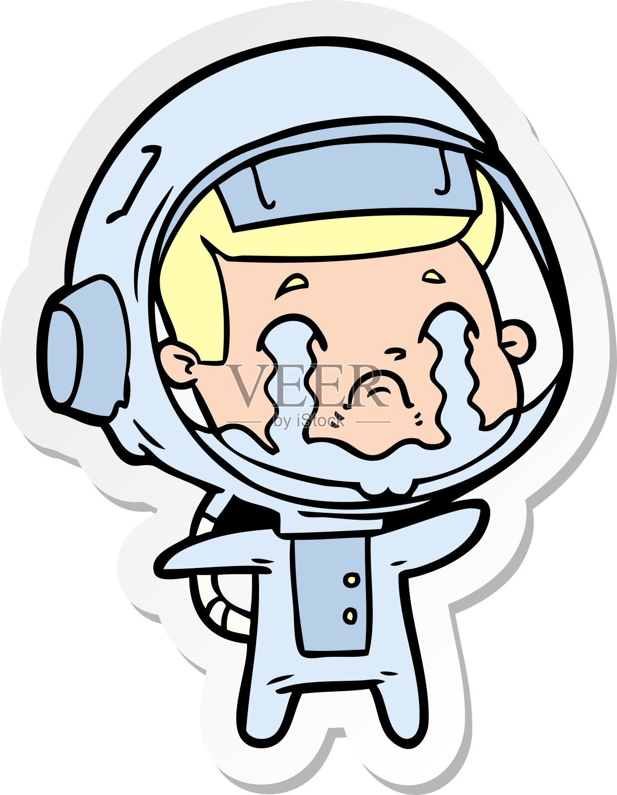 漫画中哭泣的宇航员的贴纸插画图片素材