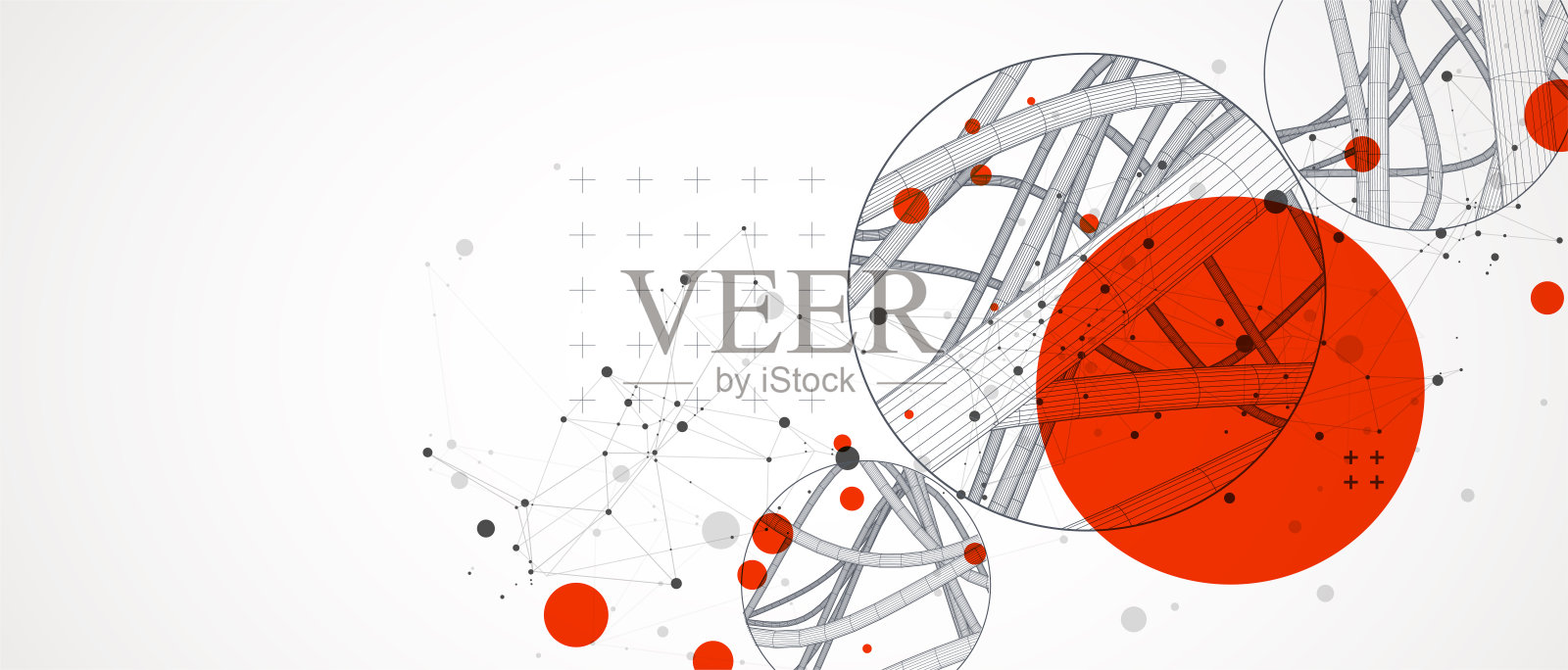 矢量抽象背景与线框动态管道，线和粒子内圆。插画图片素材