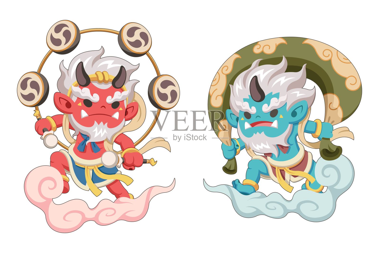 日本神灵罗津和福津的插图插画图片素材