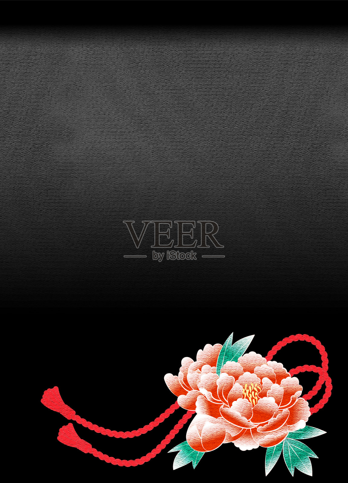 牡丹花的传统日本和服图案，玉禅风格，复制空间可用插画图片素材