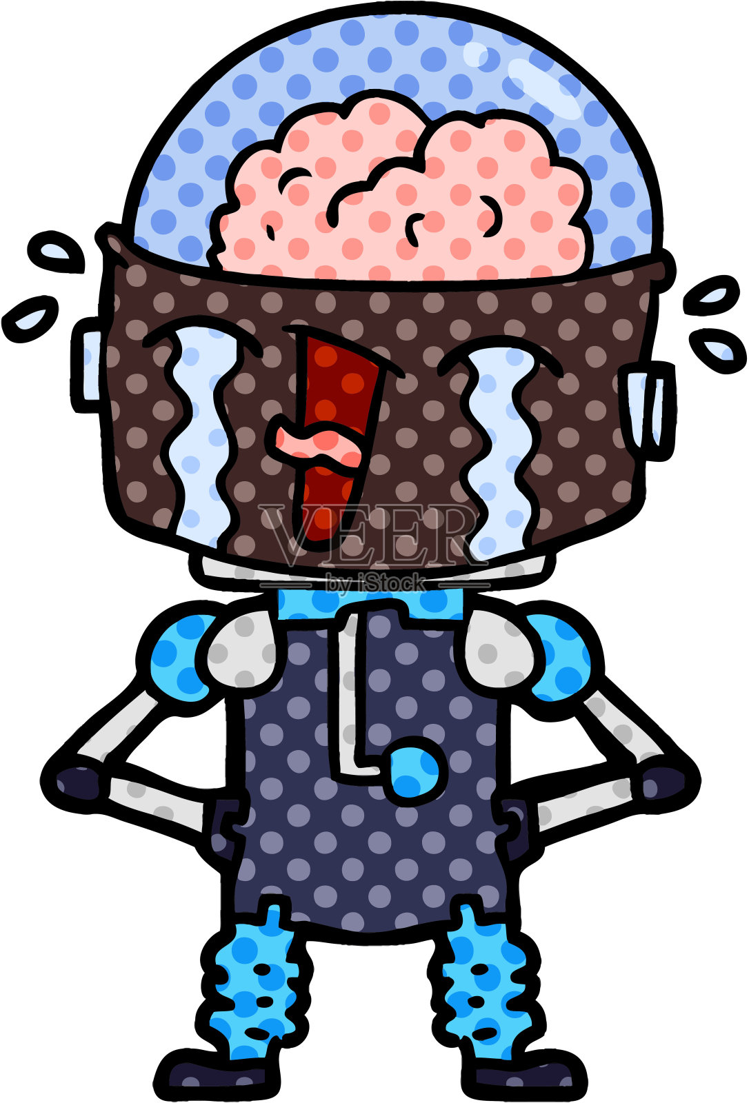 卡通哭泣机器人插画图片素材