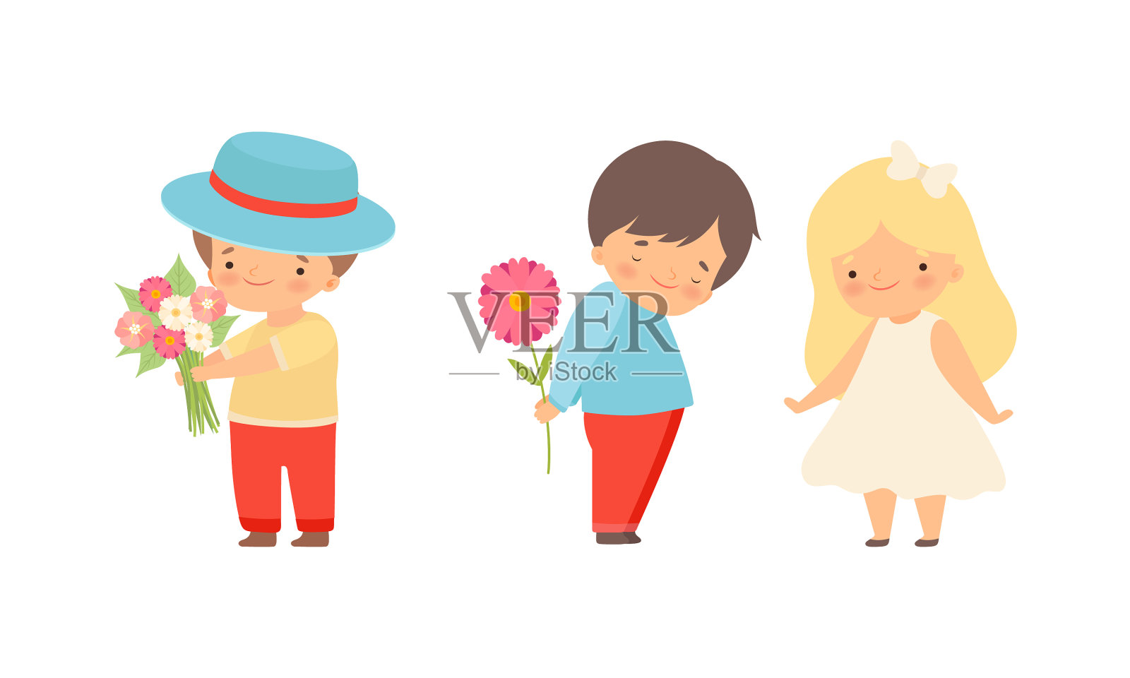 可爱的小男孩给女孩送花表达设计元素图片