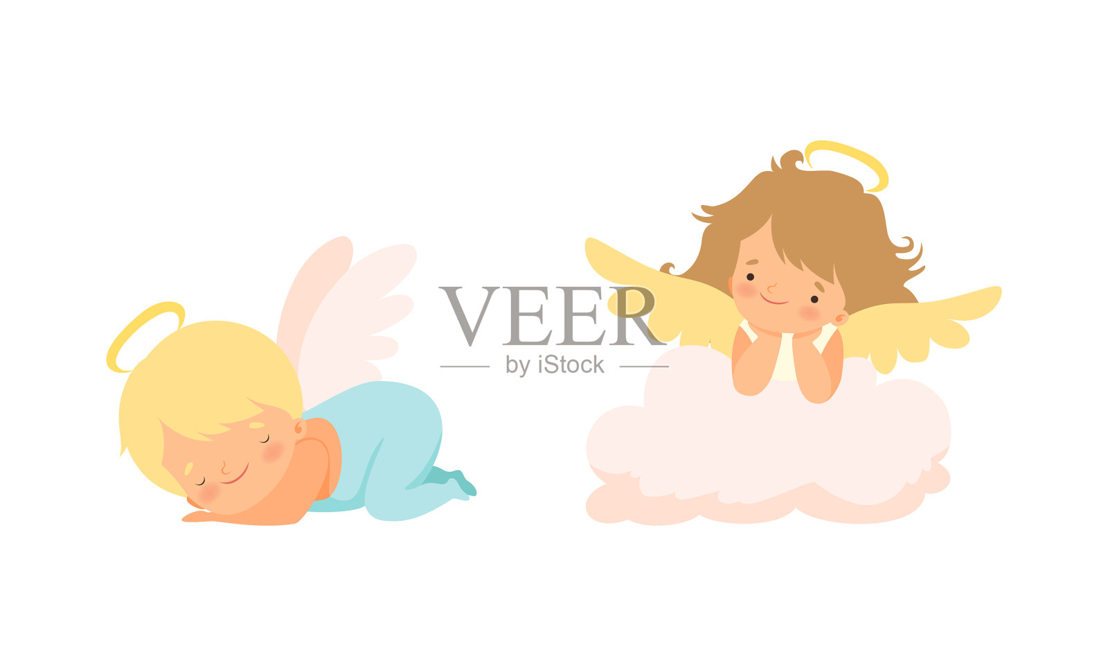 可爱的小天使，有灵光和翅膀设计元素图片