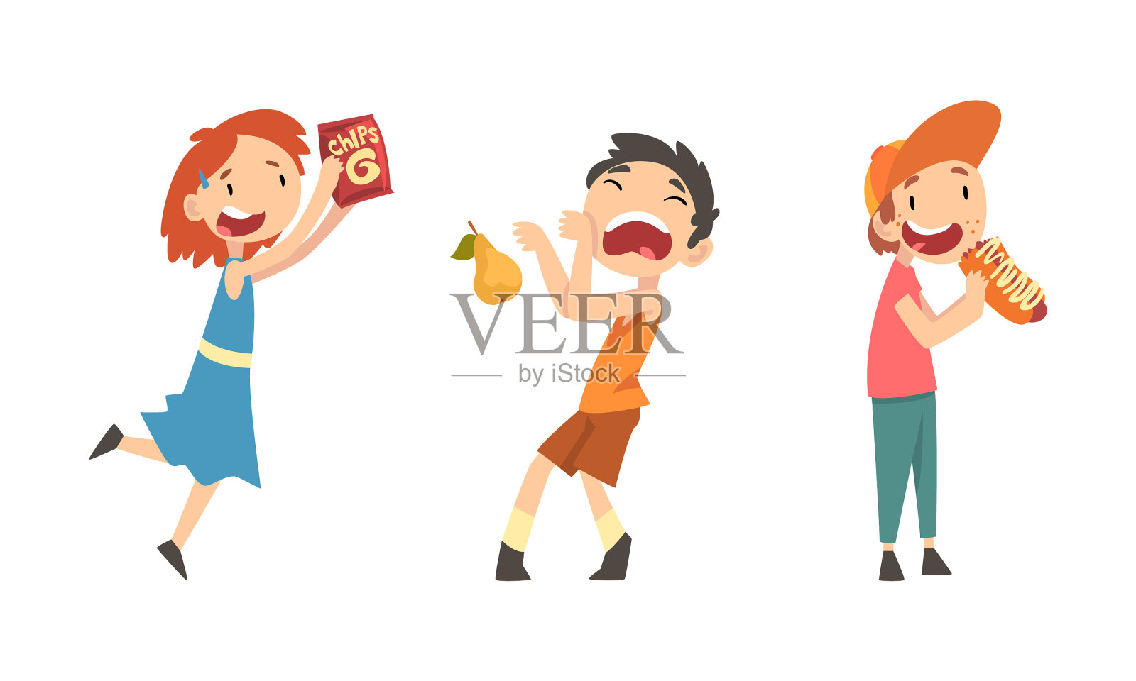 小女孩吃薯片，小男孩拒绝进食设计元素图片