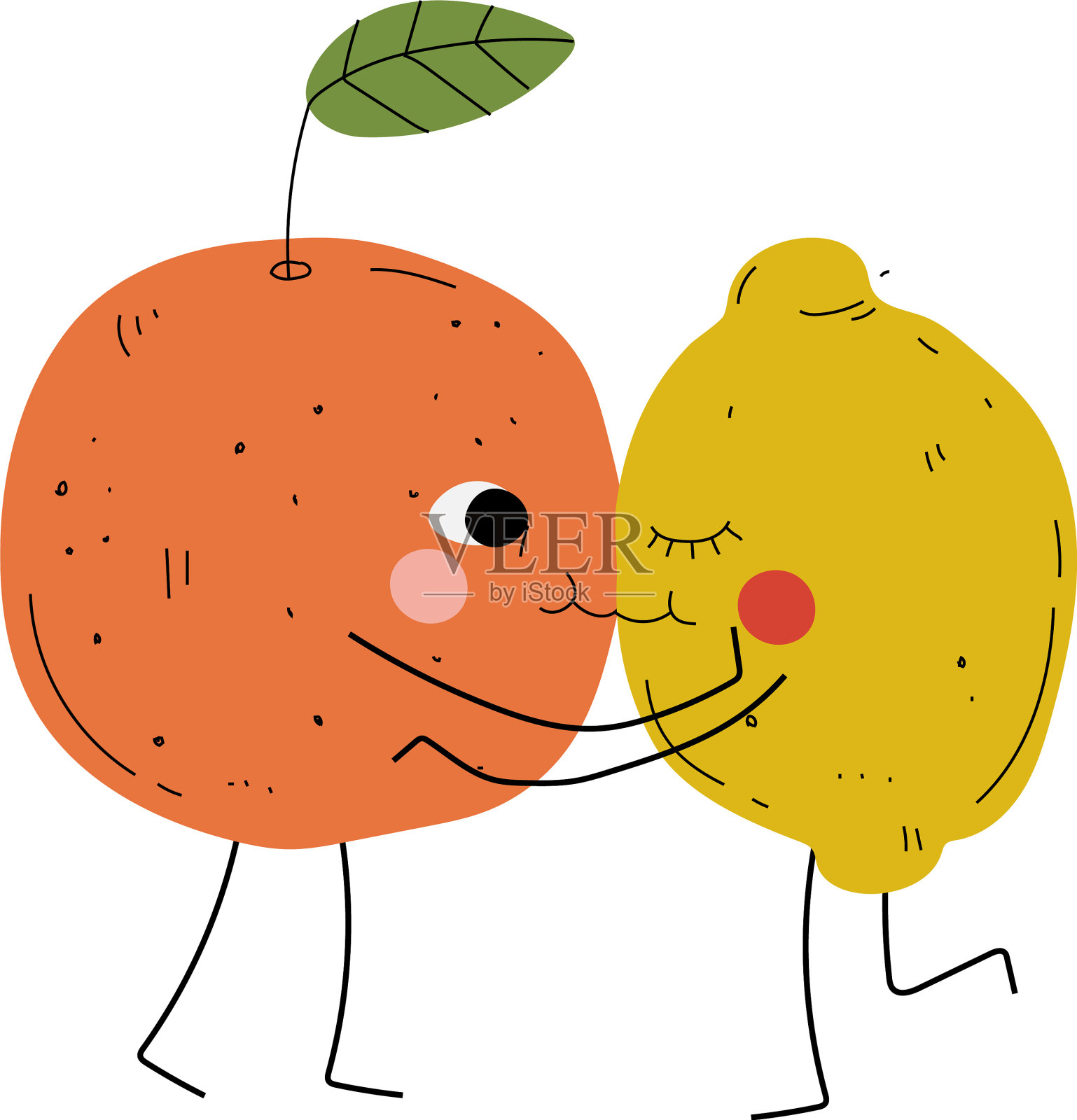 可爱的橙子和柠檬拥抱亲吻设计元素图片