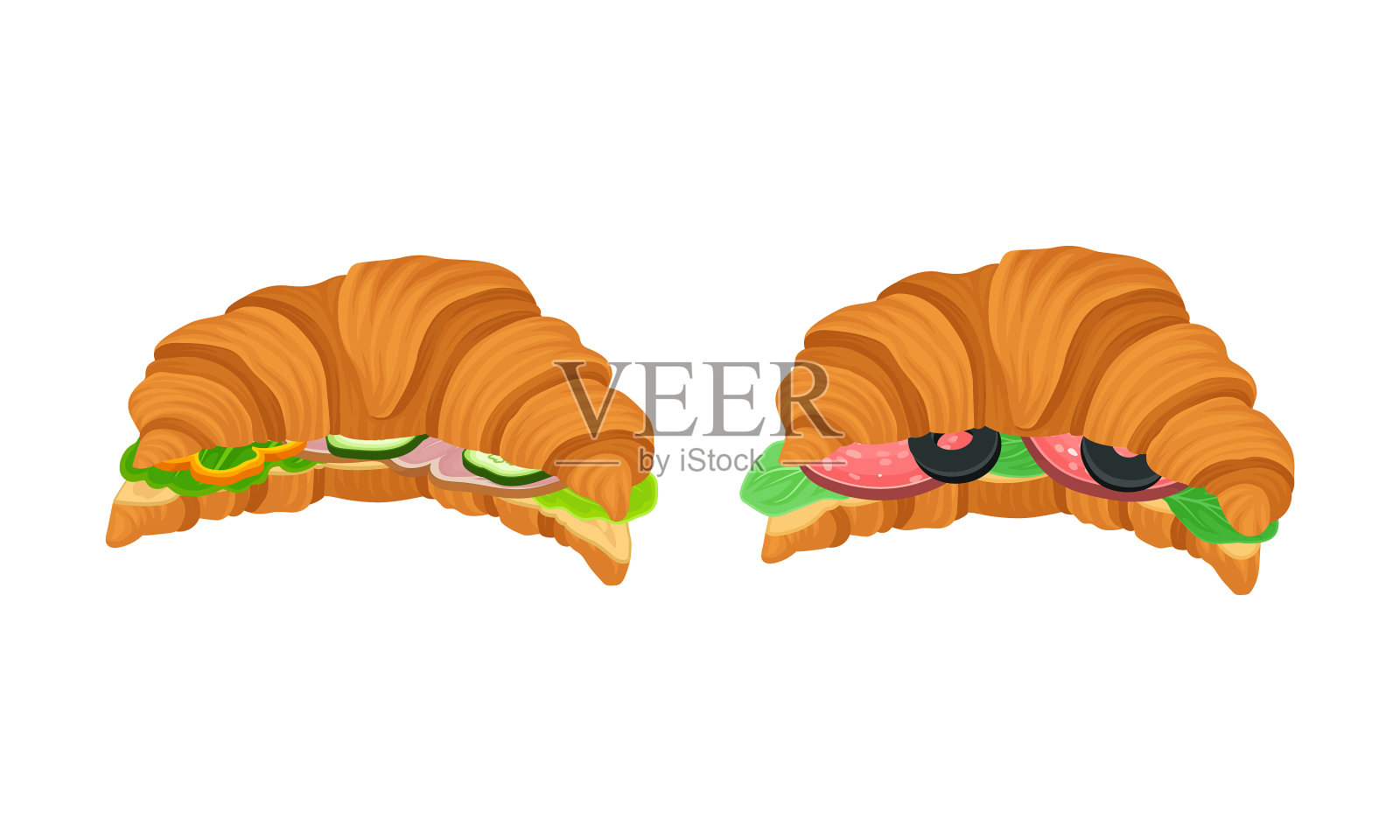 松脆的羊角面包，搭配各种配料设计元素图片