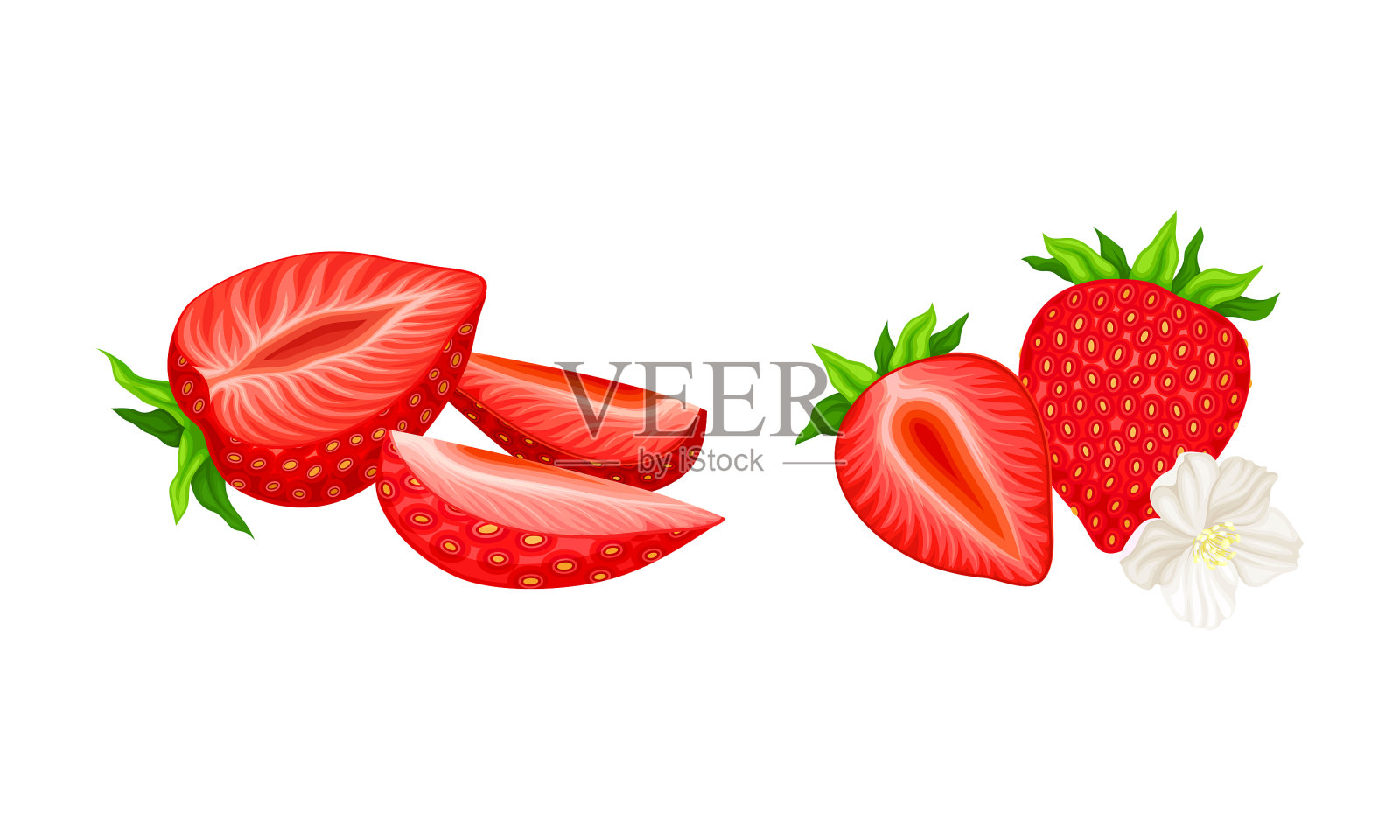 成熟的红草莓，半全带叶设计元素图片