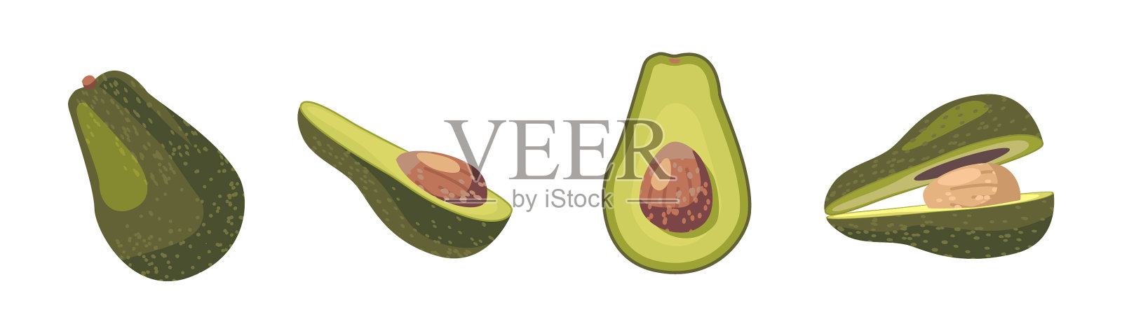鳄梨新鲜水果或蔬菜的整个和一半设计元素图片