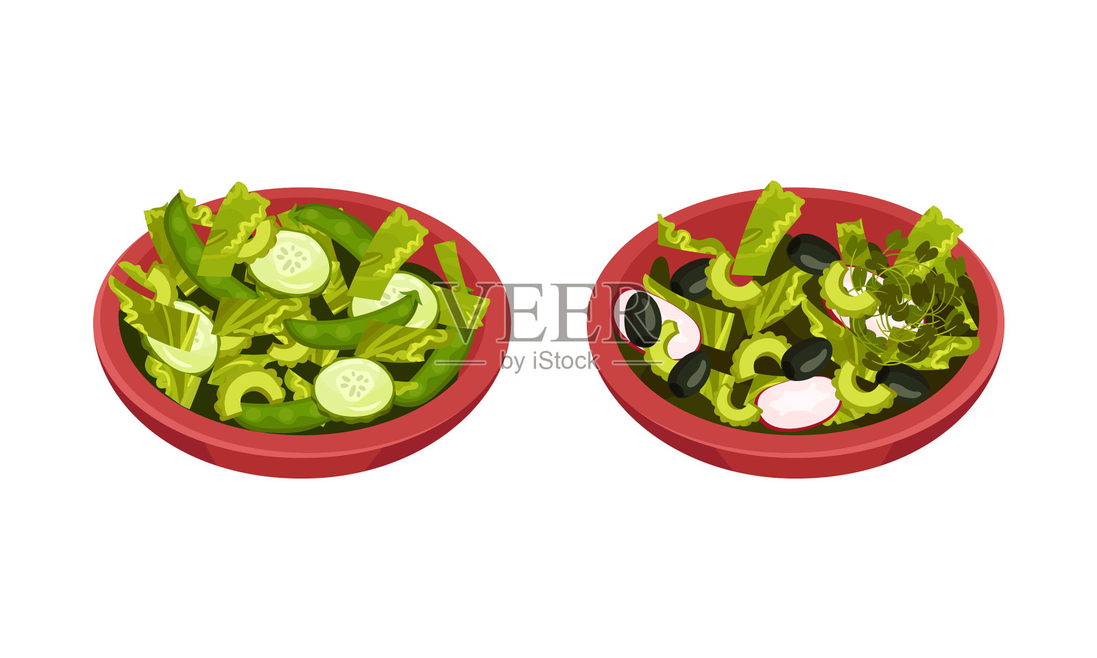 新鲜的绿色蔬菜沙拉装在盘子里设计元素图片