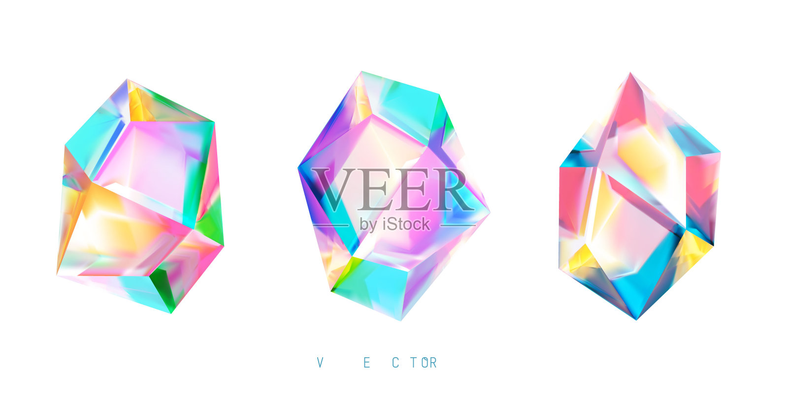 白色背景上的一组彩色水晶设计元素图片