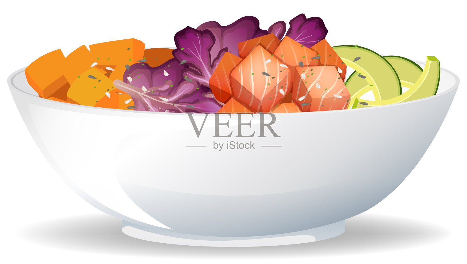 白色背景的三文鱼沙拉碗设计元素图片