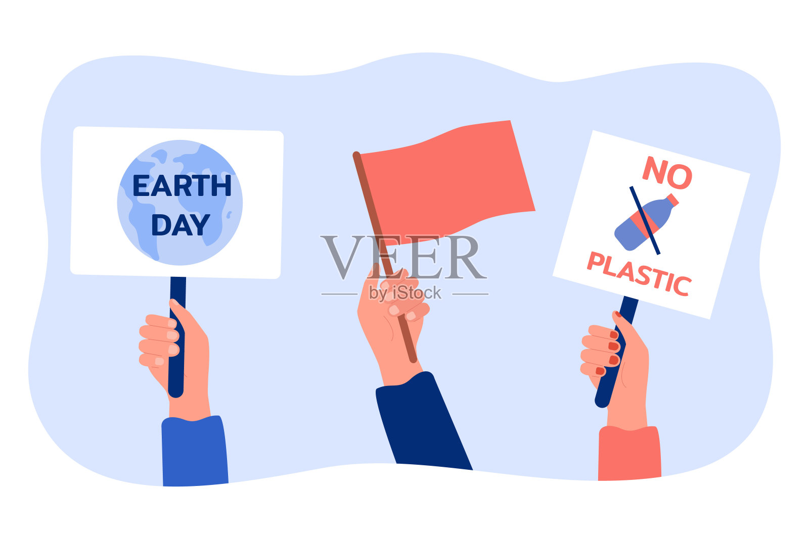 手持红旗和标语牌支持环境设计元素图片