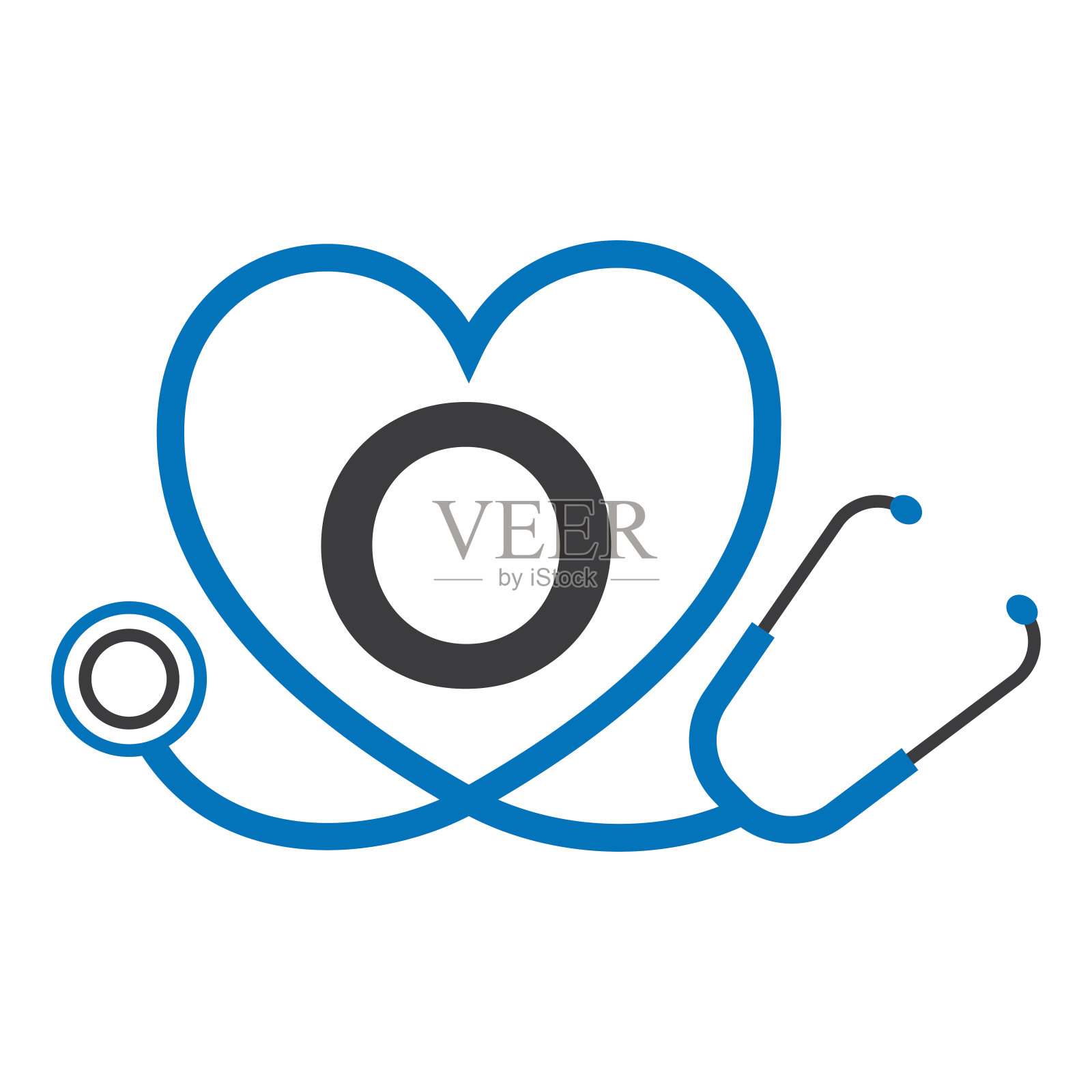 医学标志上字母O模板。医生标志与听诊器标志插画图片素材