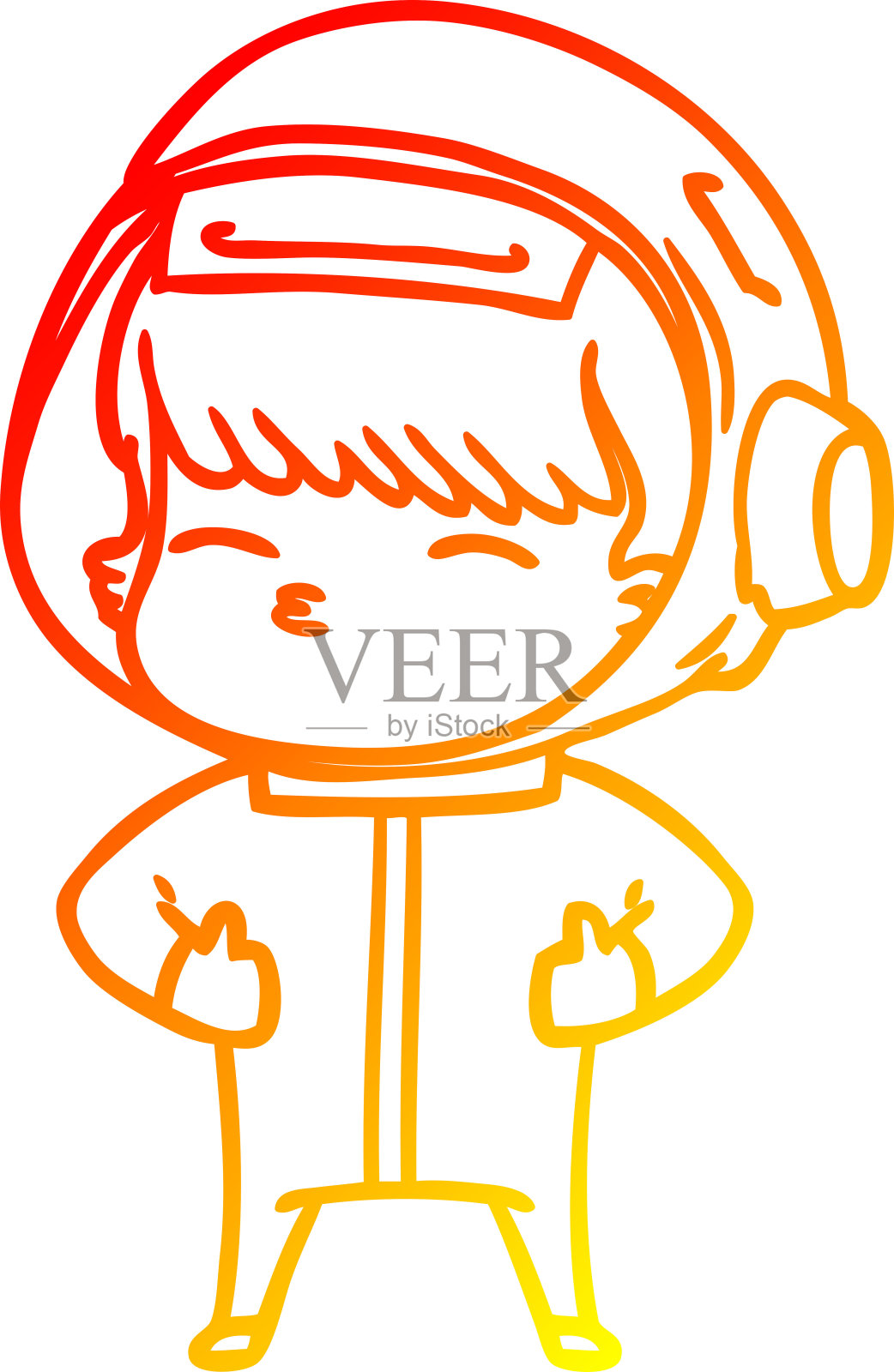 温暖的梯度线绘制卡通好奇的宇航员插画图片素材