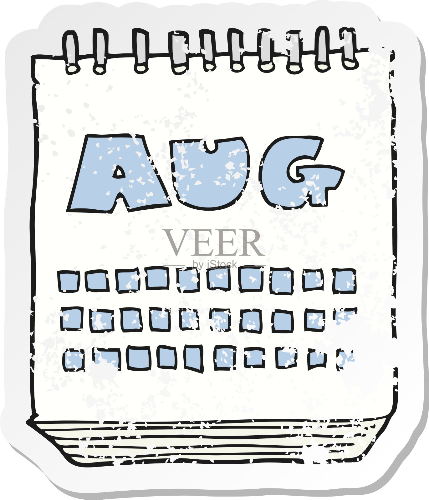 复古心疼贴纸的卡通日历显示八月插画图片素材