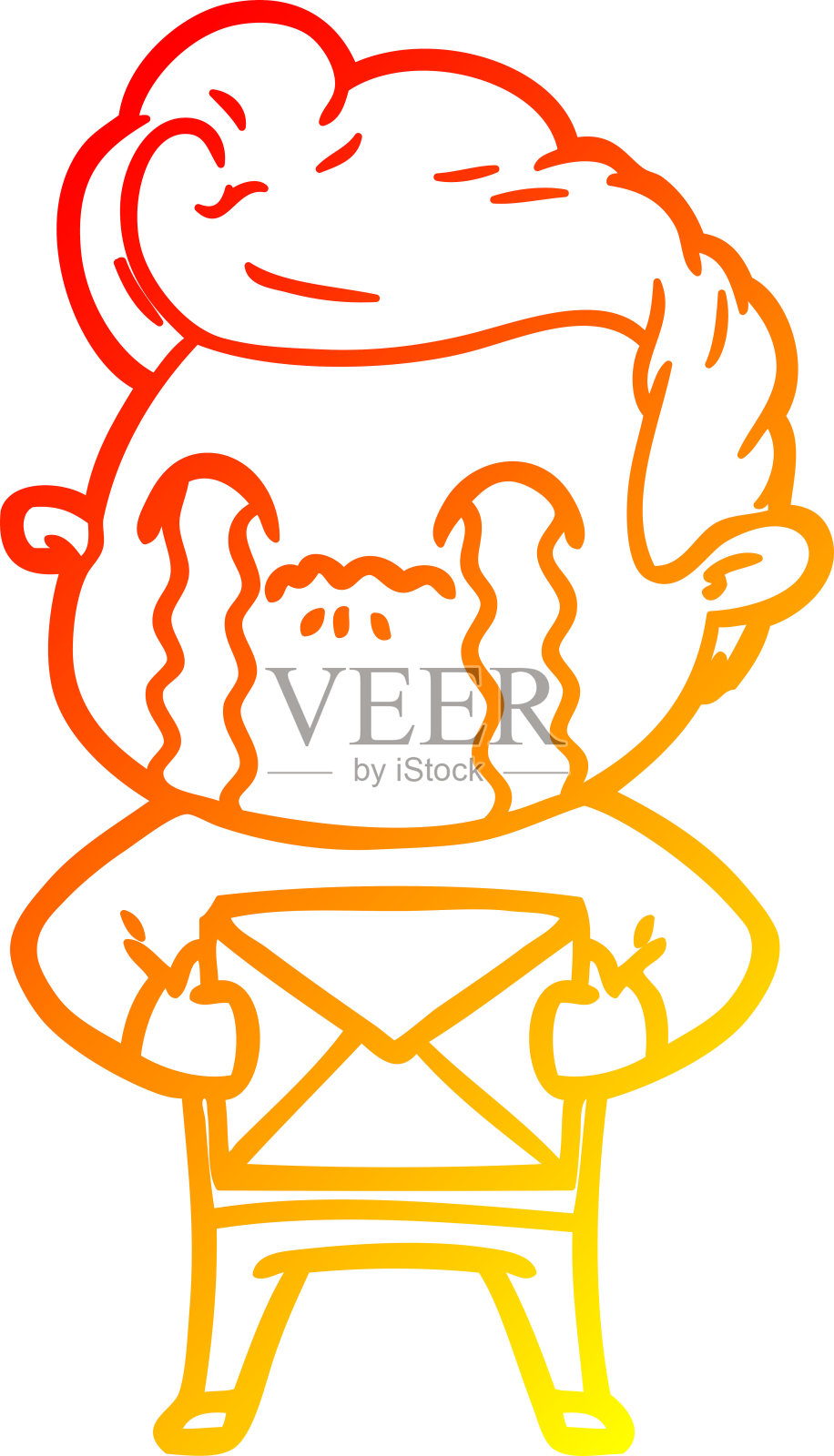 卡通男人哭泣暖色渐变线条画设计元素图片