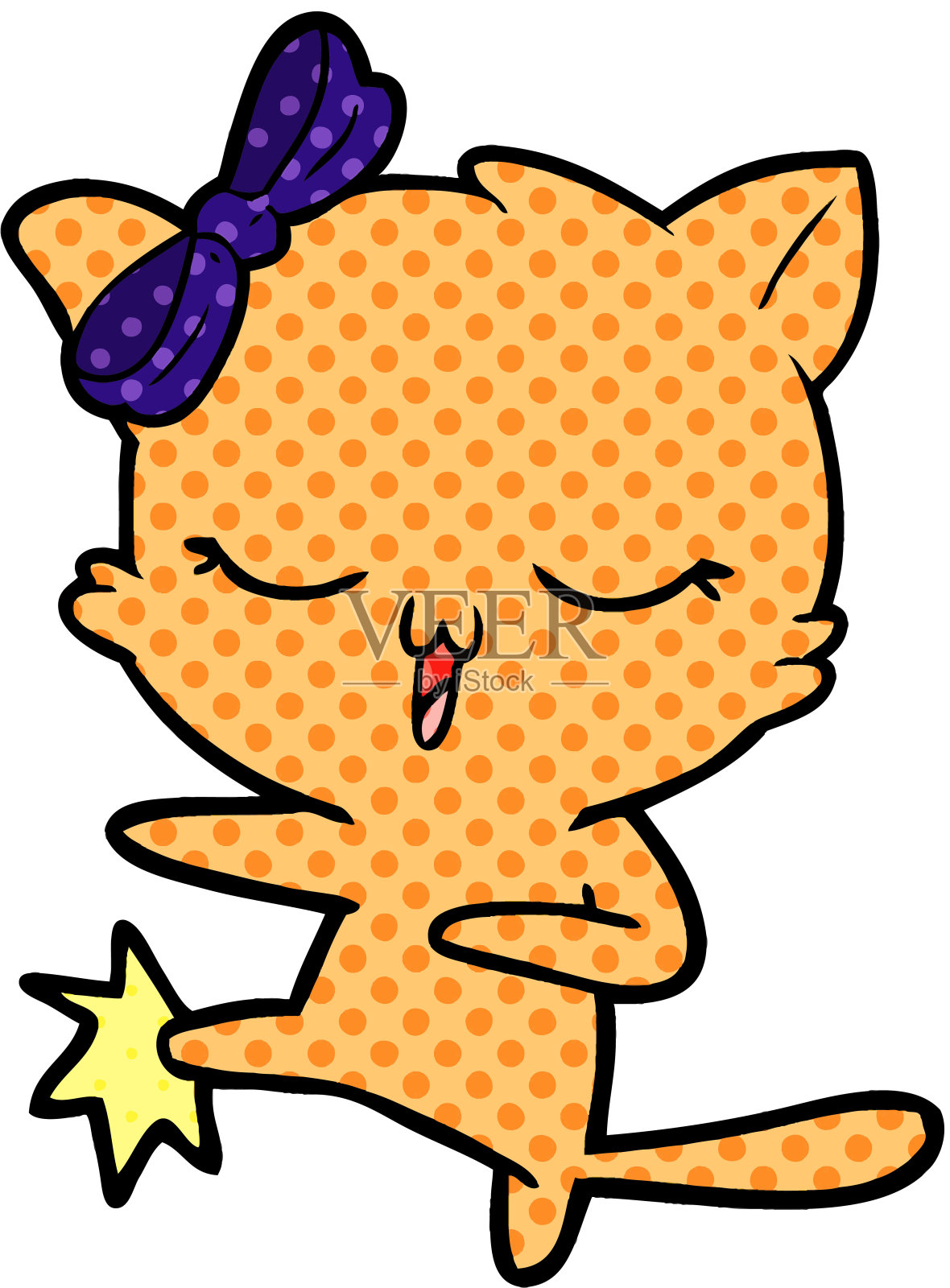 头上戴蝴蝶结的卡通猫插画图片素材