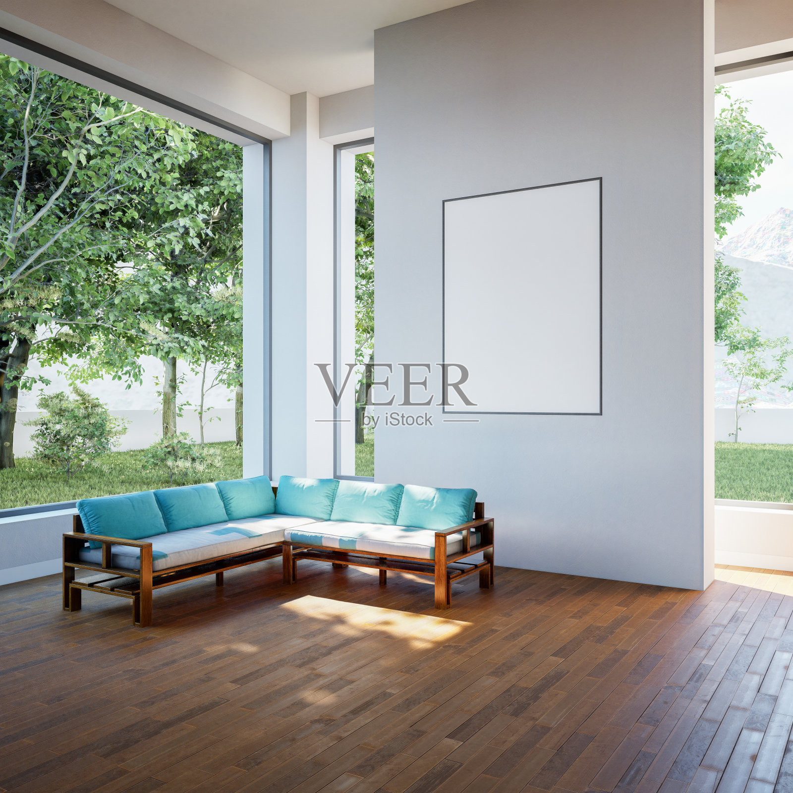 室内海报模拟水平空木框，斯堪的纳维亚风格，3d渲染照片摄影图片