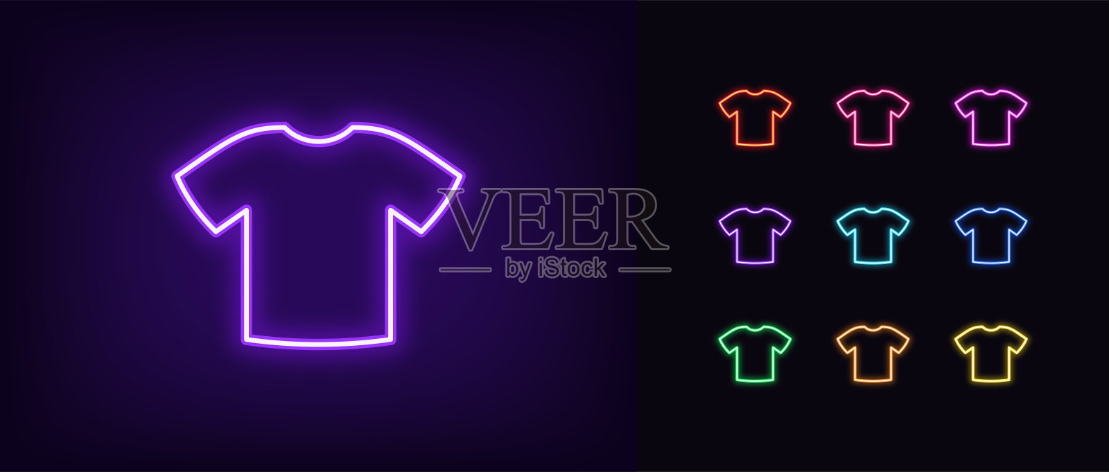 T恤霓虹图标轮廓：T恤剪影，商品标志，运动服装插画图片素材