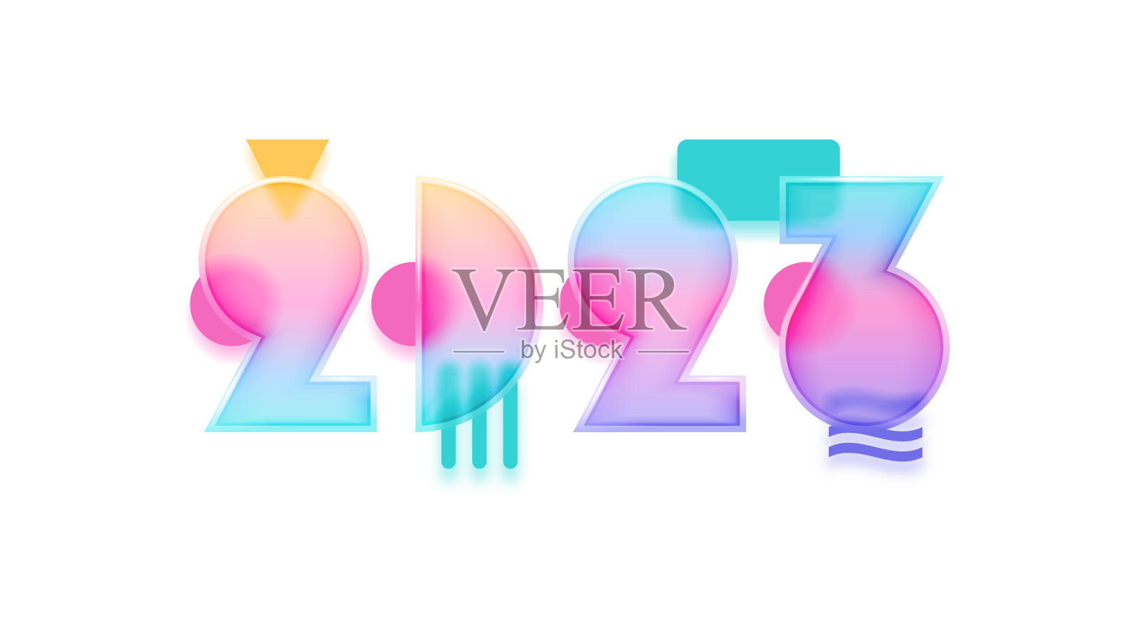 2023玻璃形态玻璃几何形状，透明梯度玻璃数字模糊几何形状孤立在白色。向量插图欢迎邀请卡设计元素插画图片素材