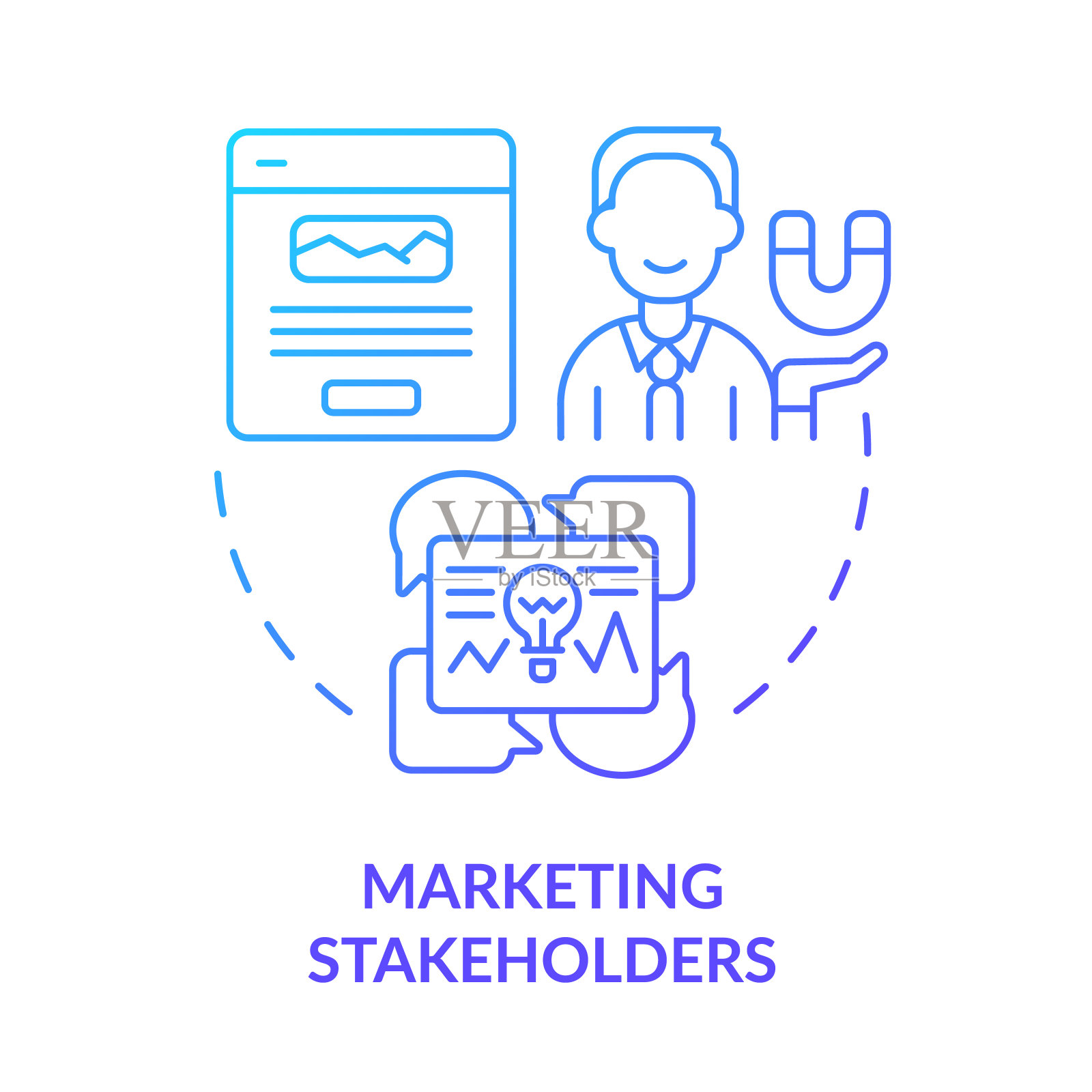 营销利益相关者蓝色梯度概念图标插画图片素材