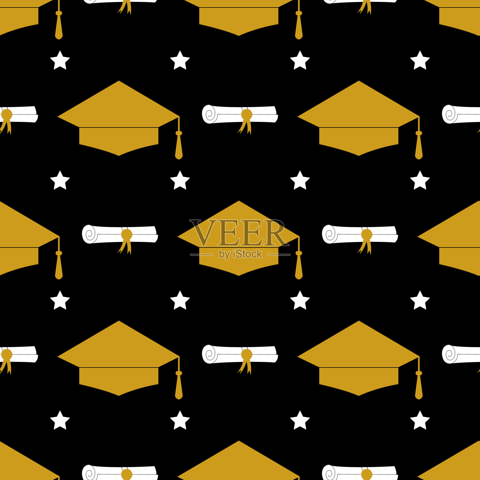 毕业帽无缝图案。毕业典礼背景。矢量模板织物，纺织品，墙纸，包装纸等插画图片素材