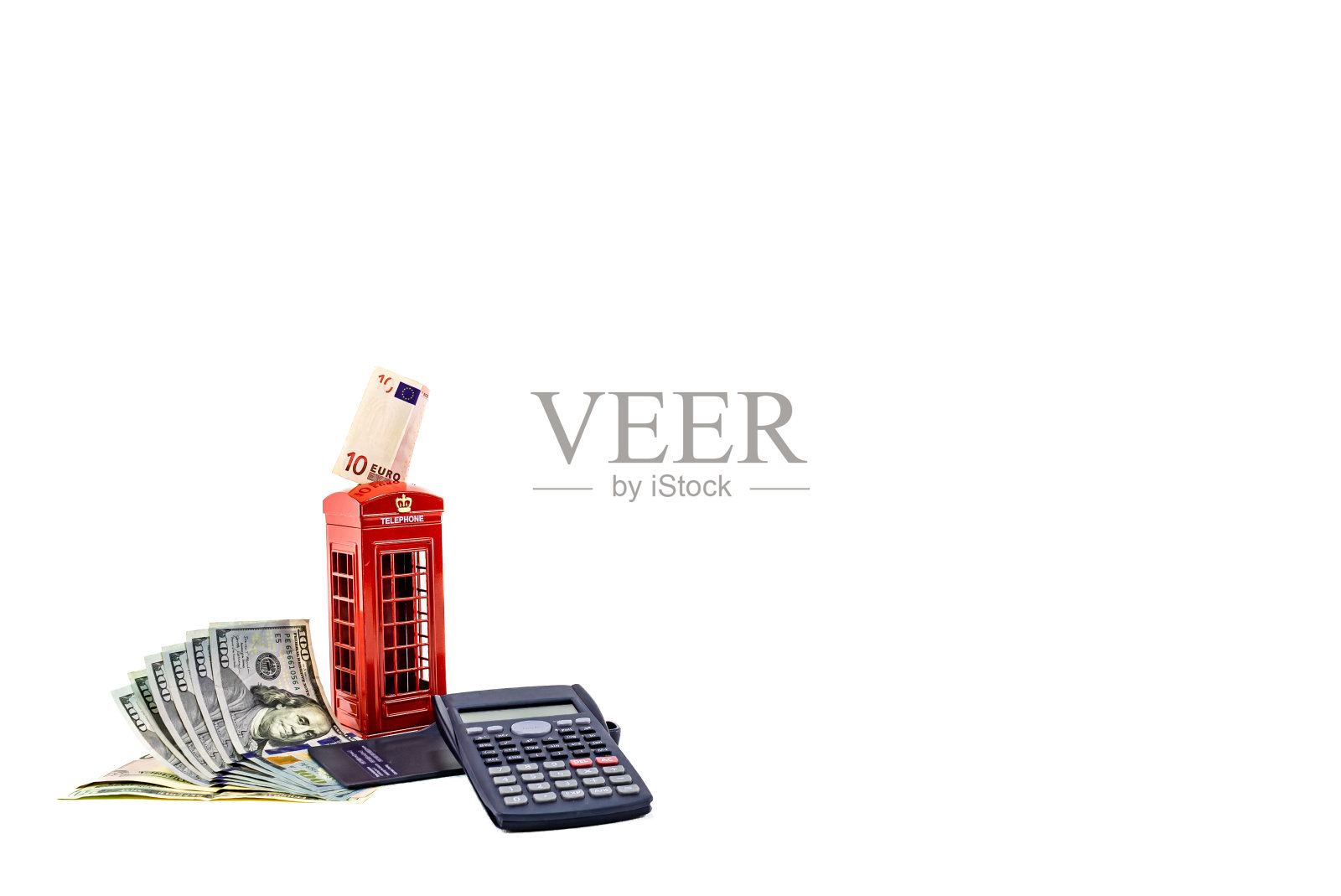 美元，欧元，计算器钱箱照片摄影图片