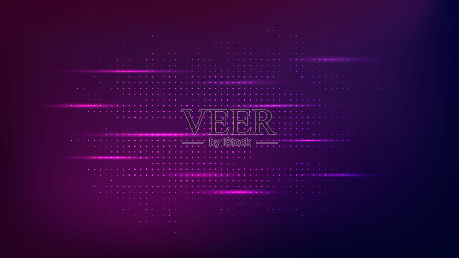 矢量插图。摘要技术数字全景壁纸。霓虹灯发光点粒子发光。几何数据的背景。使用半色调圆点。网站横幅设计插画图片素材