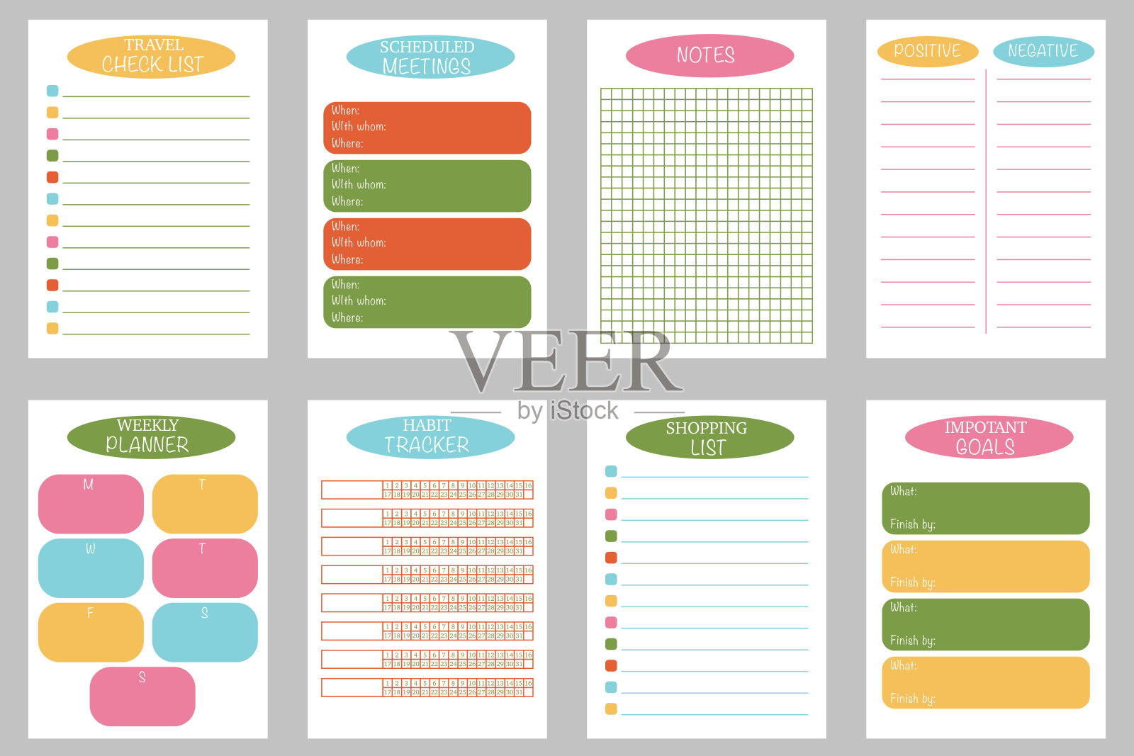 计划模板集。插画图片素材