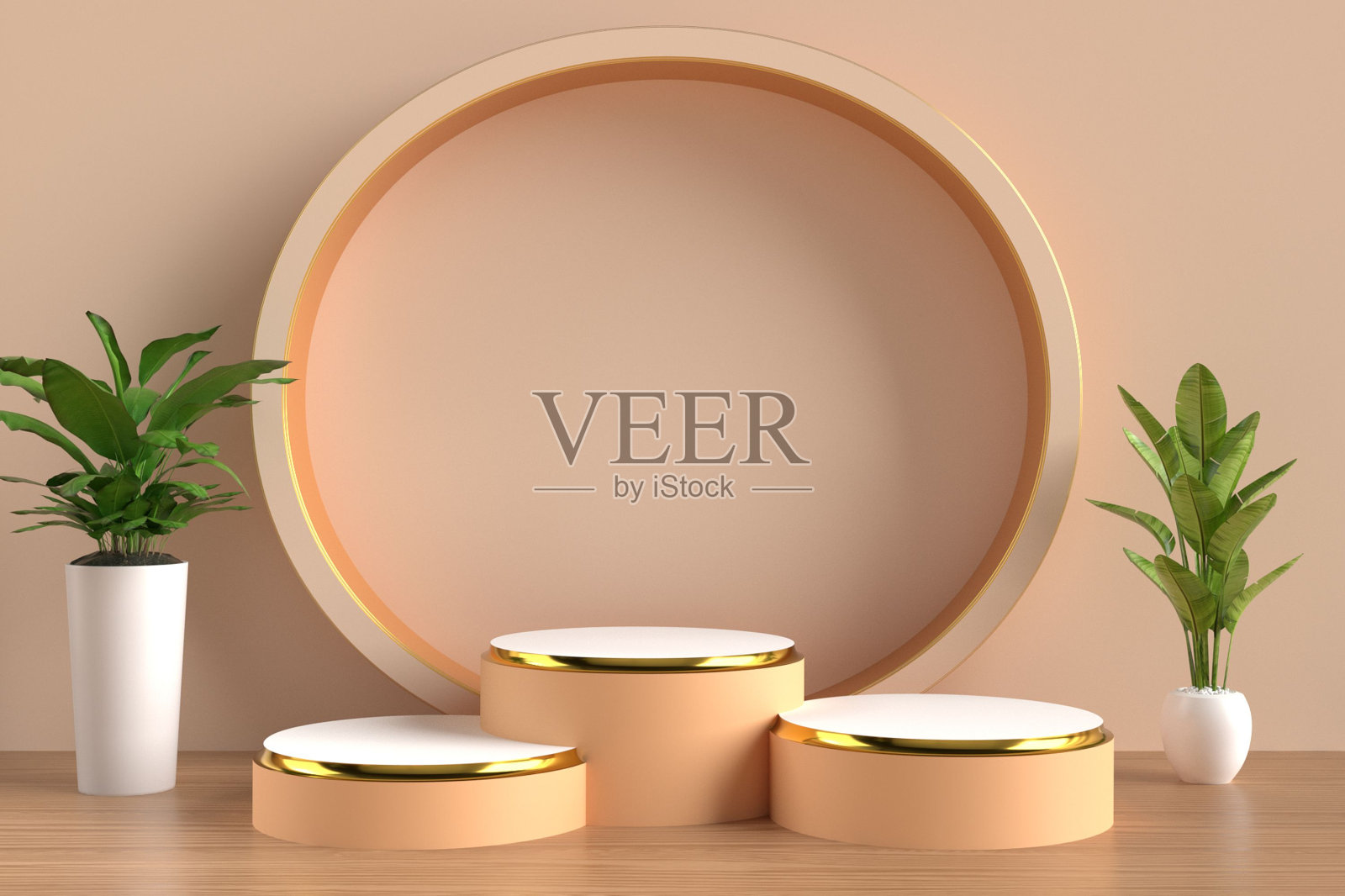 三维渲染的平台，产品推广的木制室内风格照片摄影图片