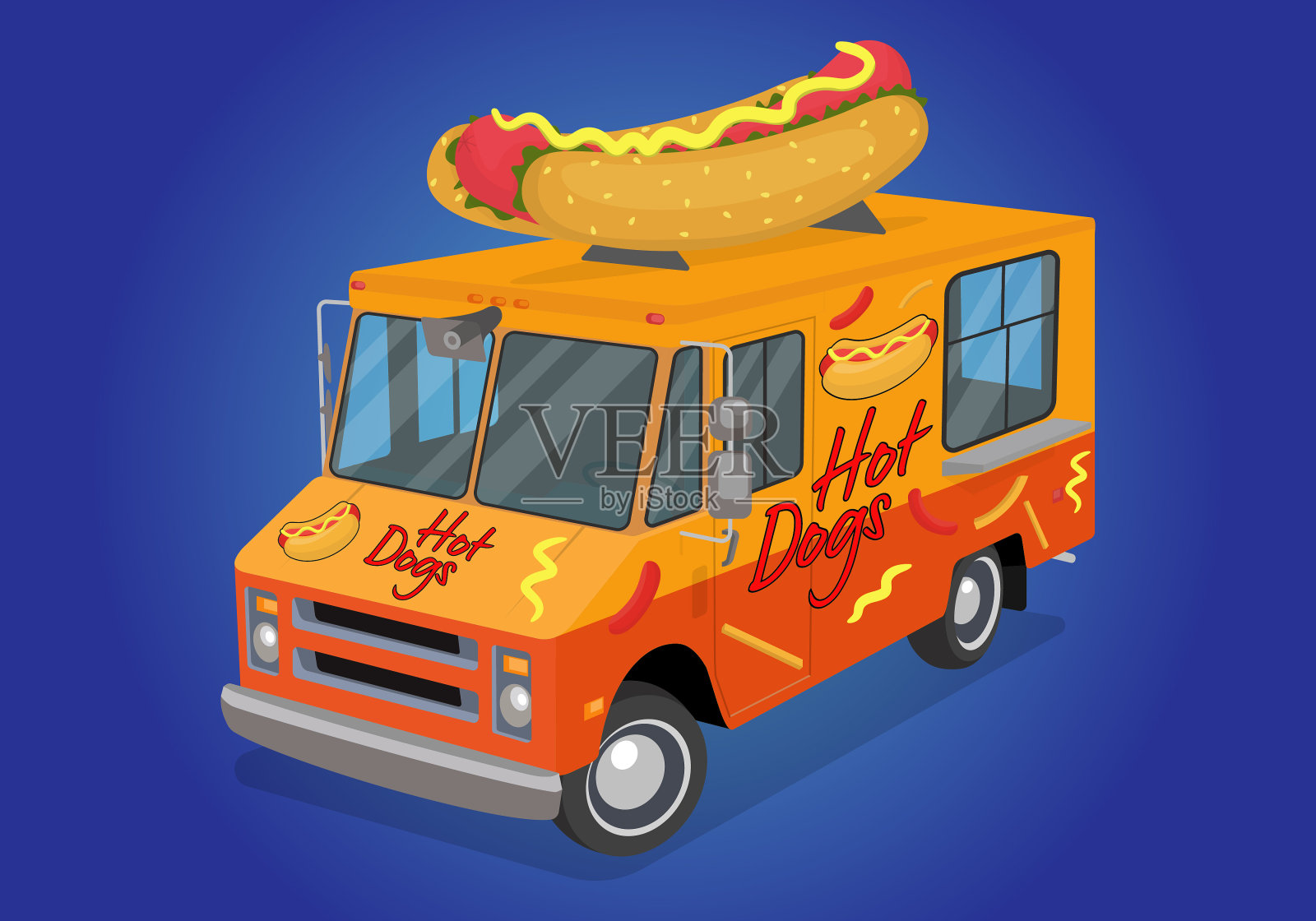 插图上有热狗品牌的餐车插画图片素材