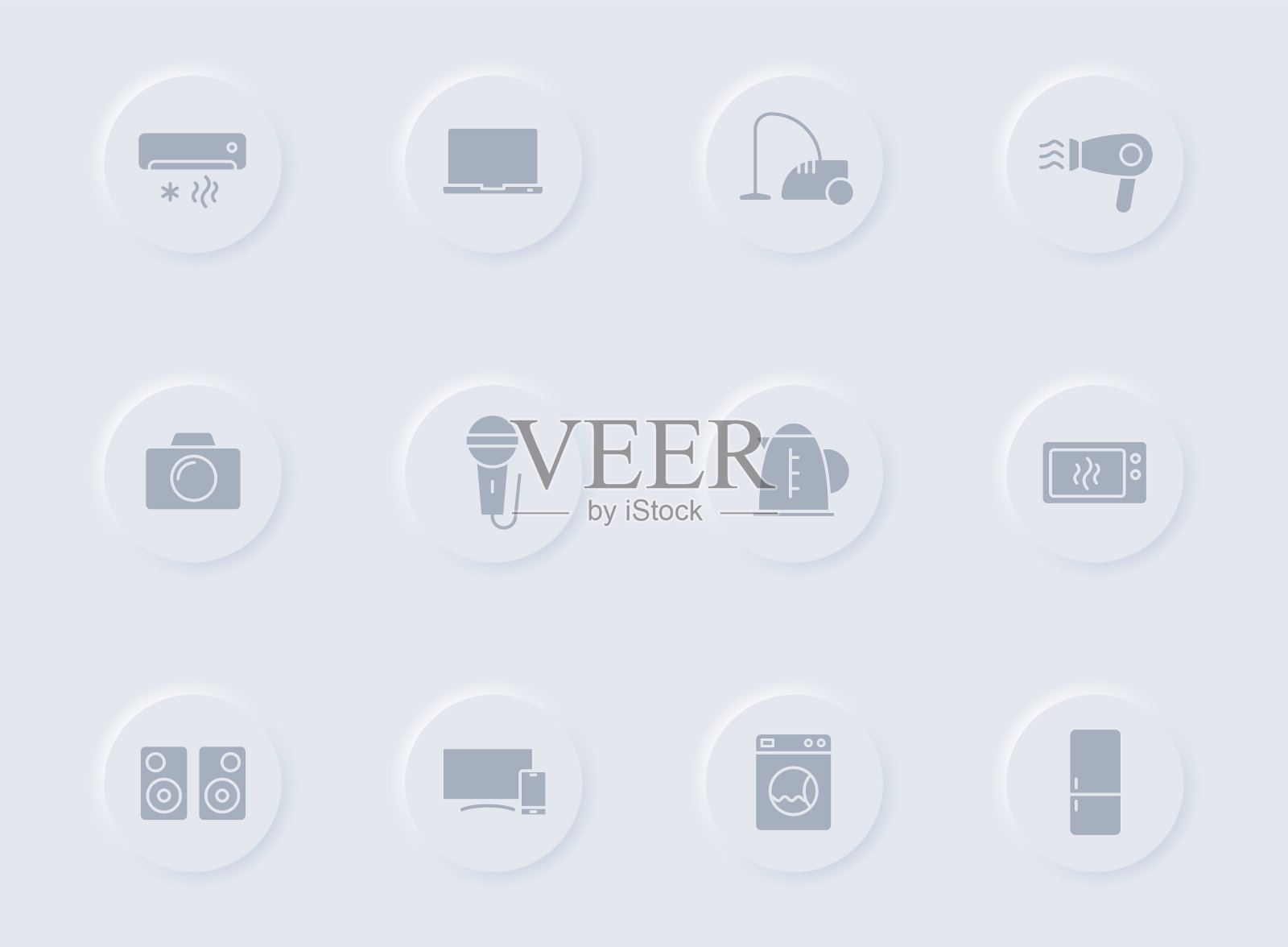 圆形橡胶按钮上的家用灰色字形图标。家用矢量图标的网页，移动应用程序，UI设计和推广业务测谎图标素材