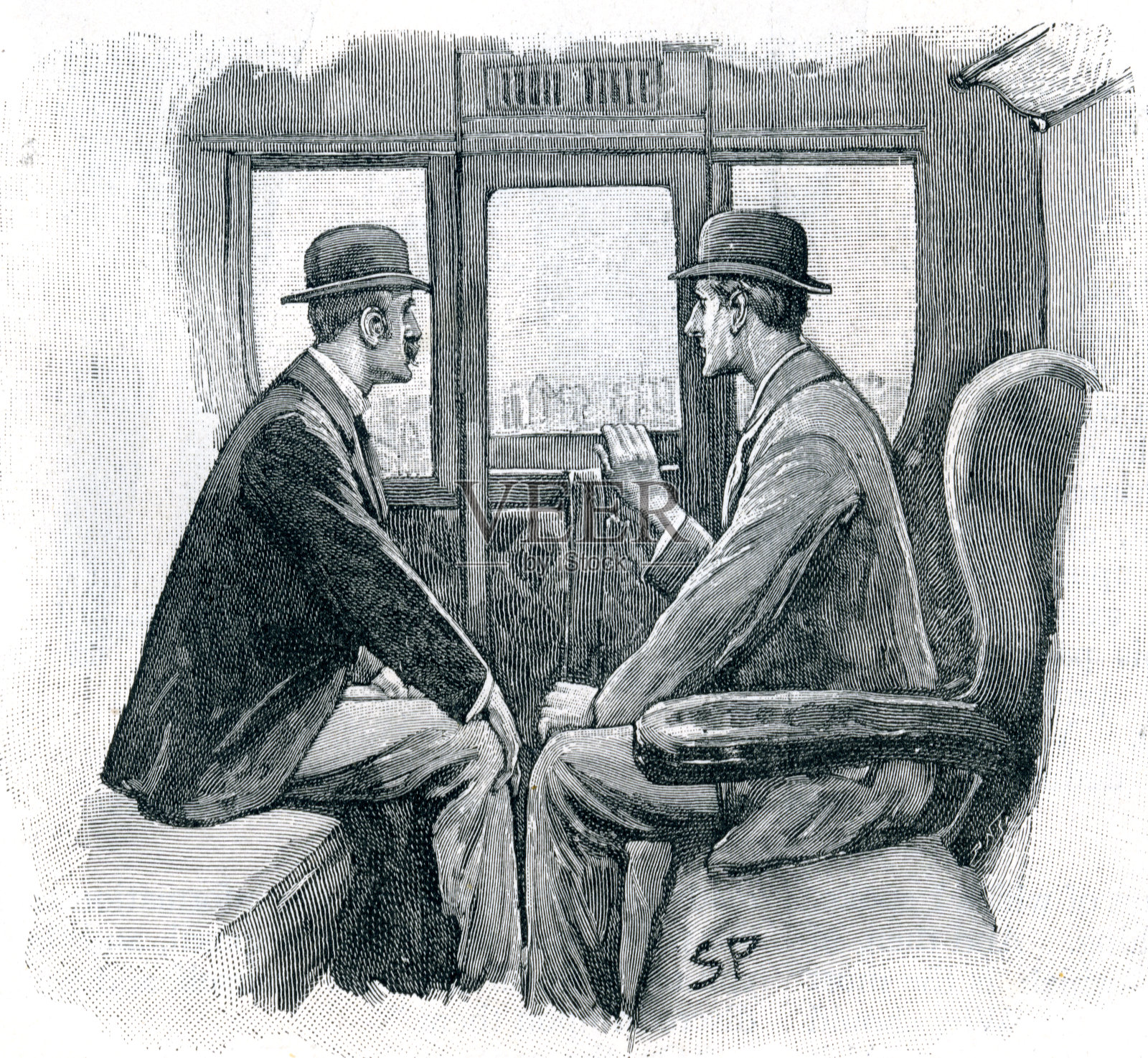 夏洛克·福尔摩斯和华生医生看着窗外插画图片素材