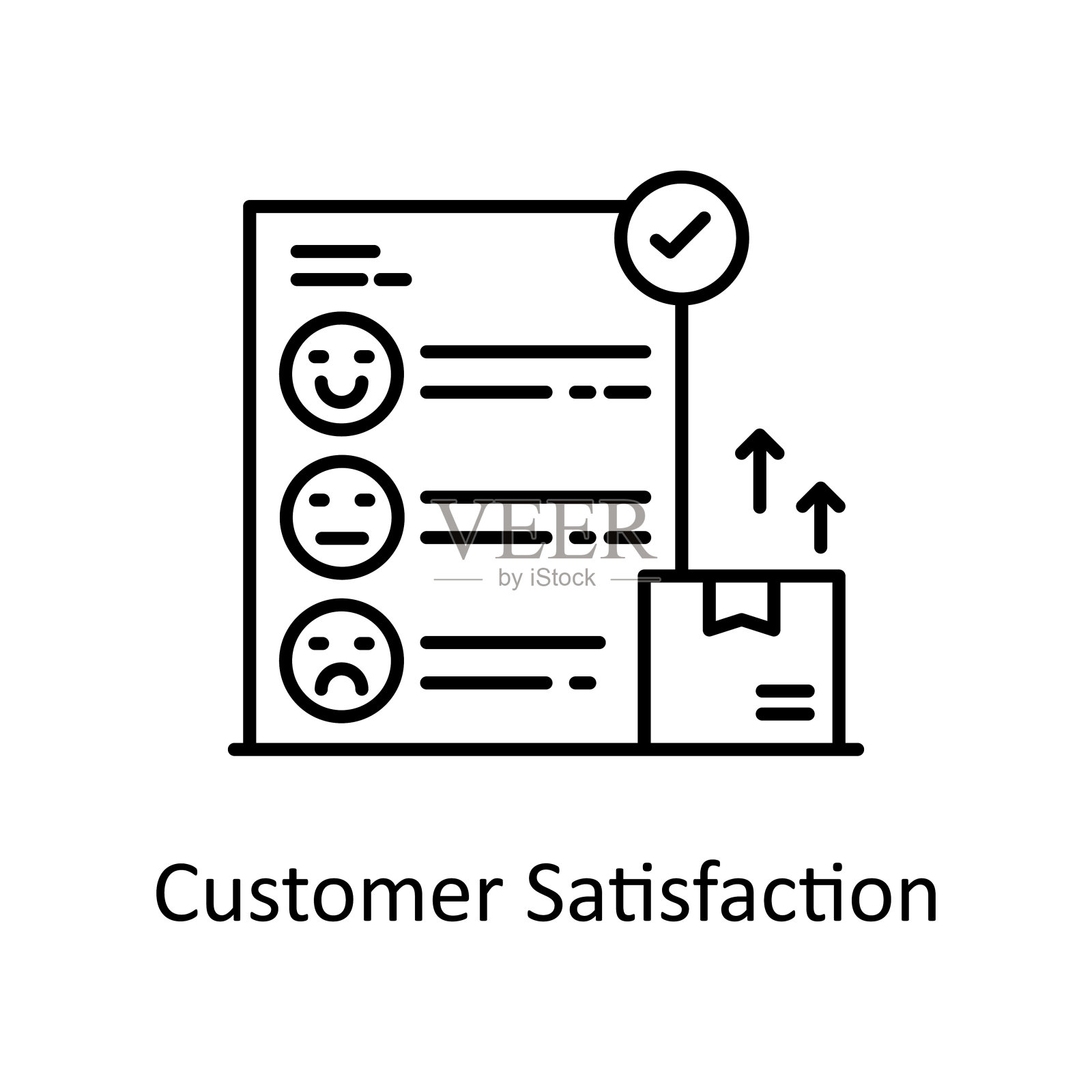 客户满意矢量轮廓图标设计说明。物流和供应链管理符号白色背景EPS 10文件插画图片素材