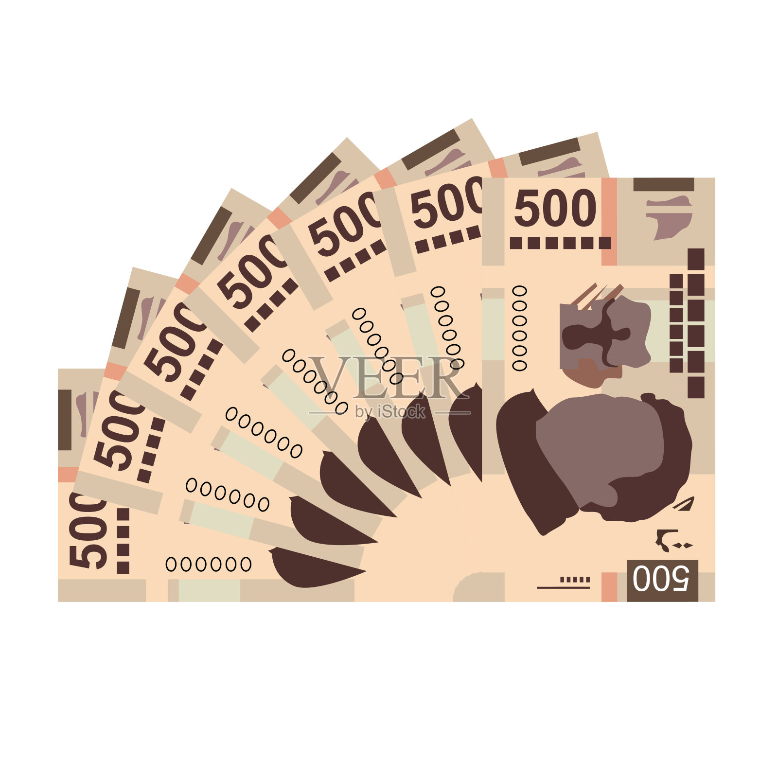 墨西哥比索矢量插图。墨西哥货币套装捆绑钞票。纸币500墨西哥比索。平的风格。孤立在白色背景上。简单的最小设计。插画图片素材