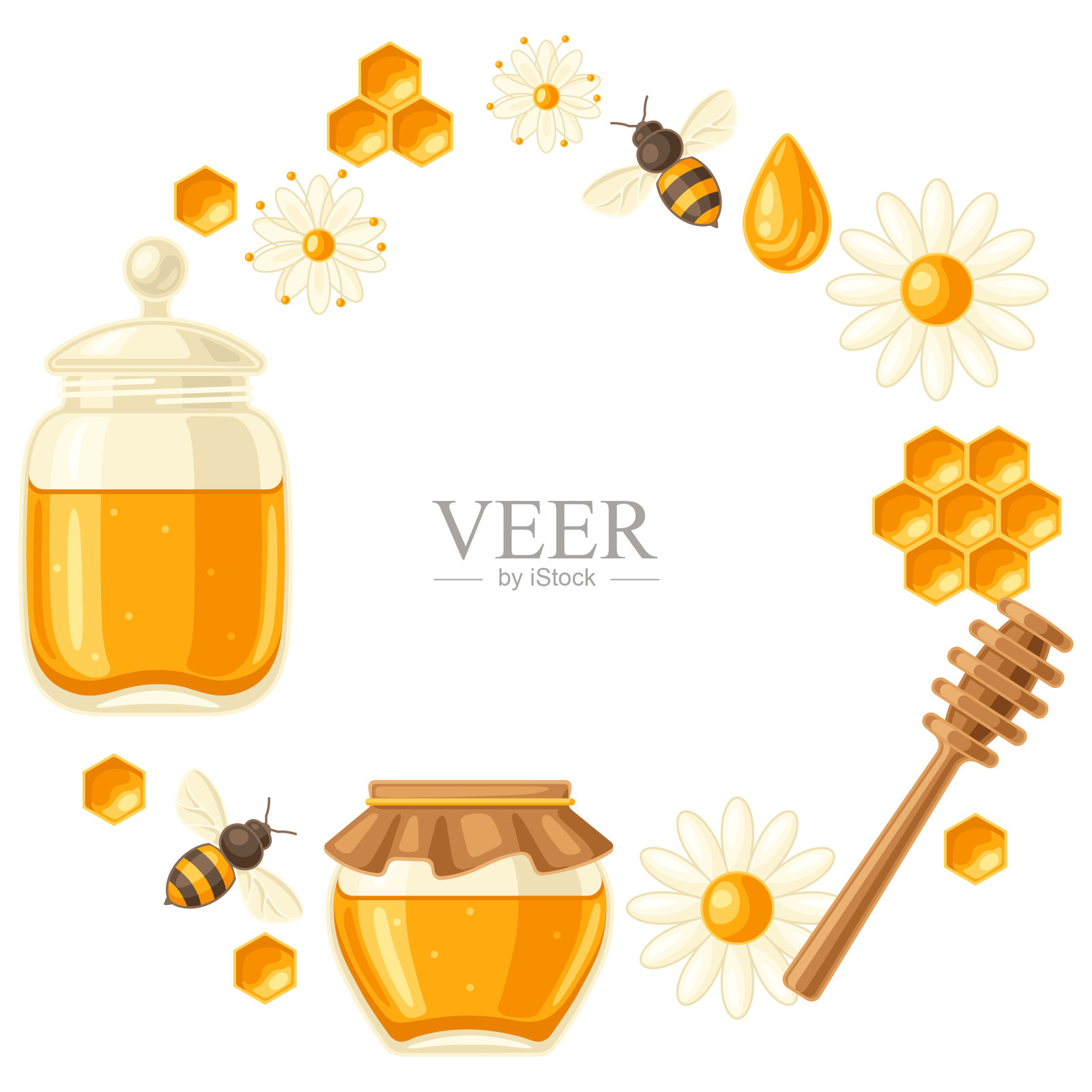 与蜂蜜项目框架。食品和农业行业形象。插画图片素材