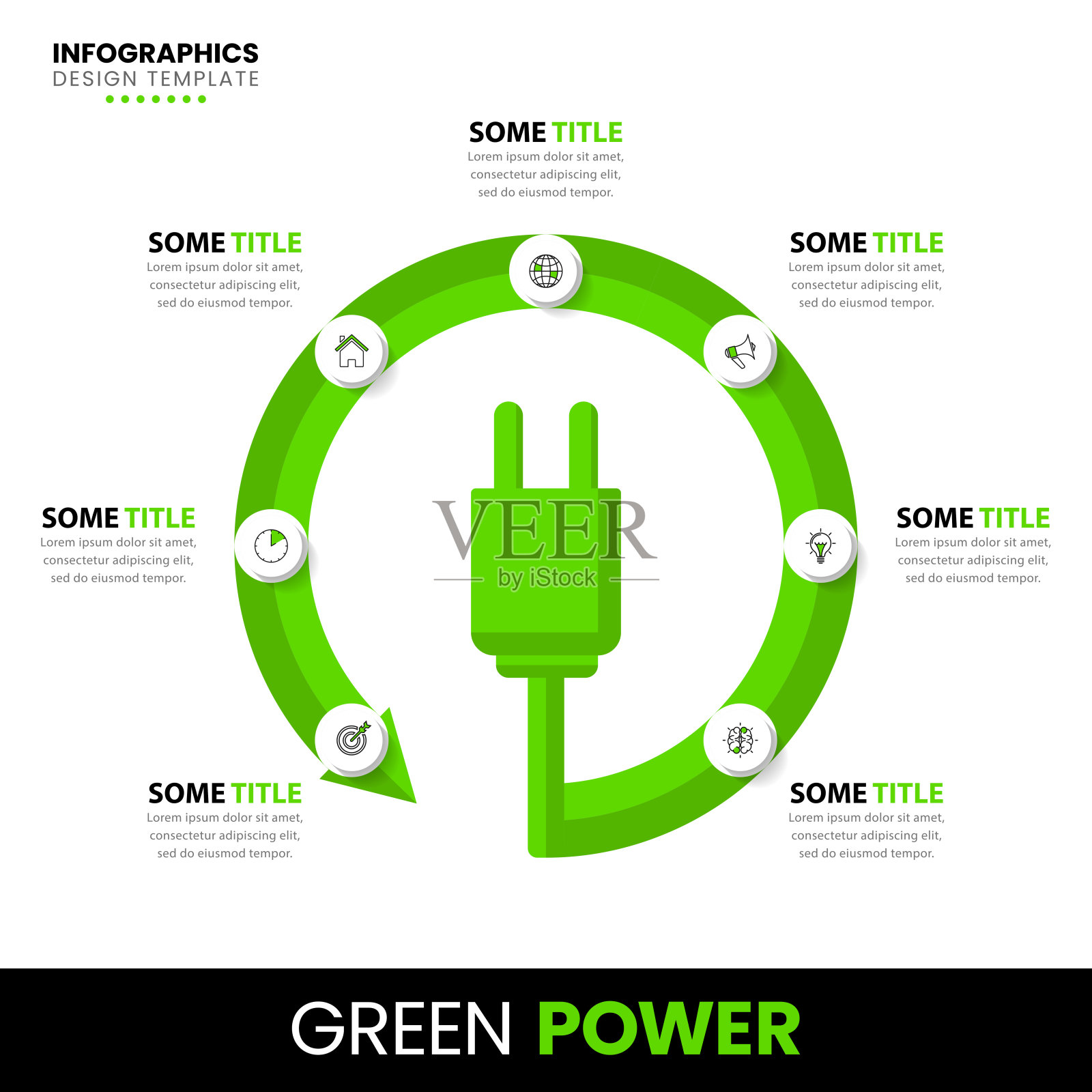 信息图表模板。绿色能源理念7步插画图片素材
