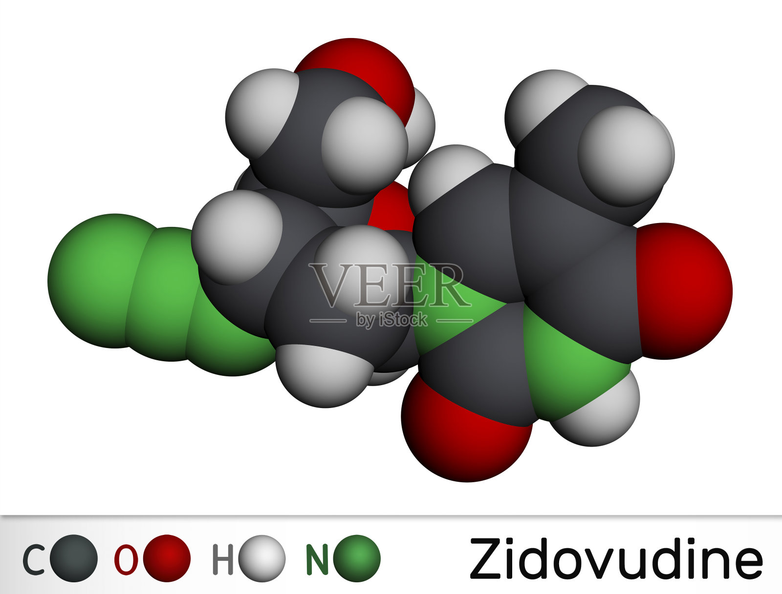 齐多夫定，ZDV，叠氮胸苷，AZT分子。它是合成的二脱氧核苷，用于治疗艾滋病毒和艾滋病。分子模型。插画图片素材