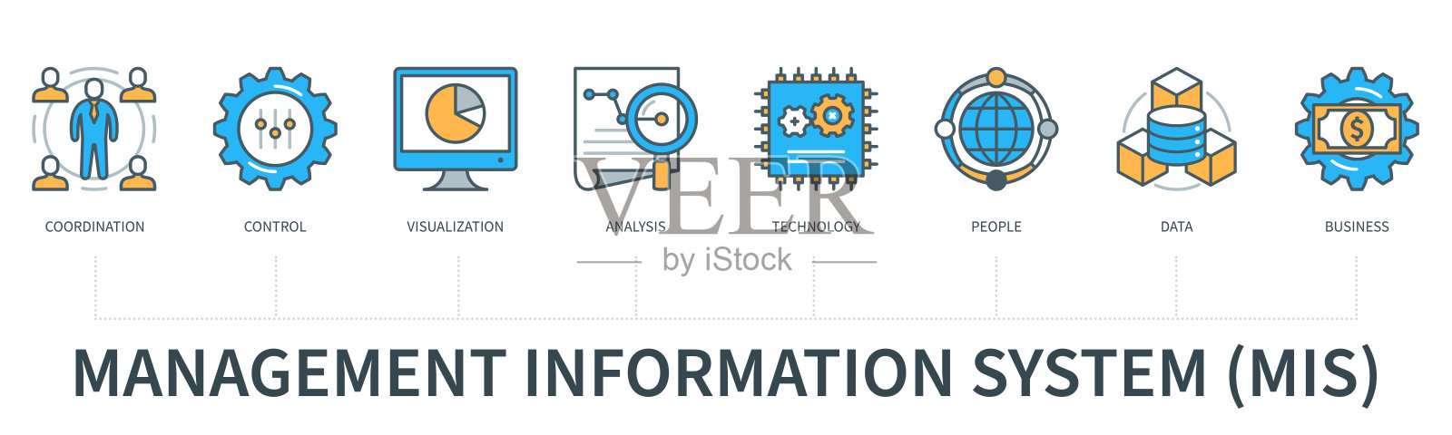 管理信息系统信息图在最小的平线风格插画图片素材