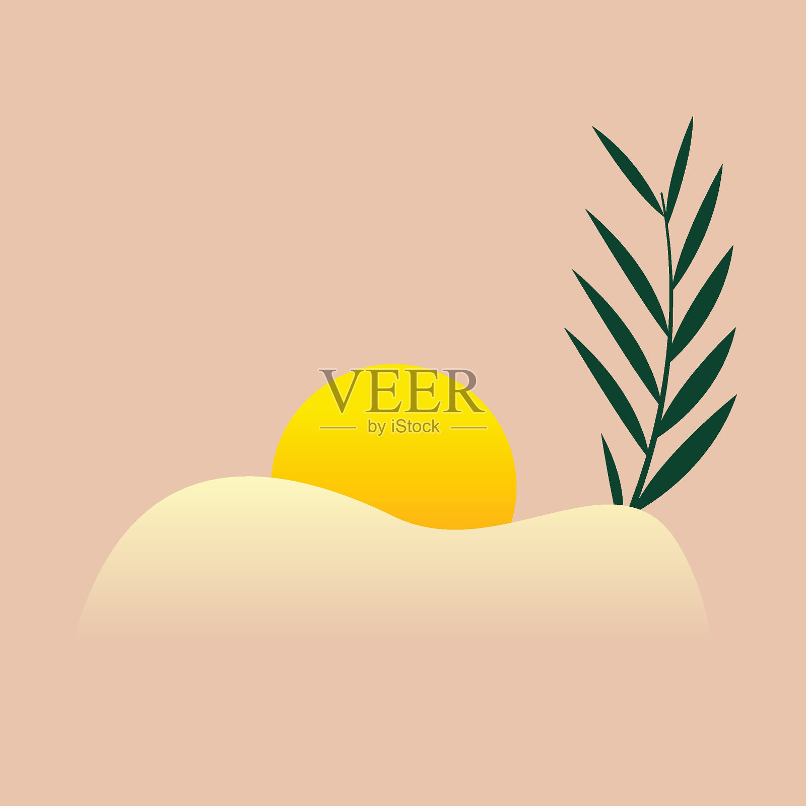 夏日抽象艺术背景与海滩和阳光。极简主义墙艺术矢量设计插画图片素材