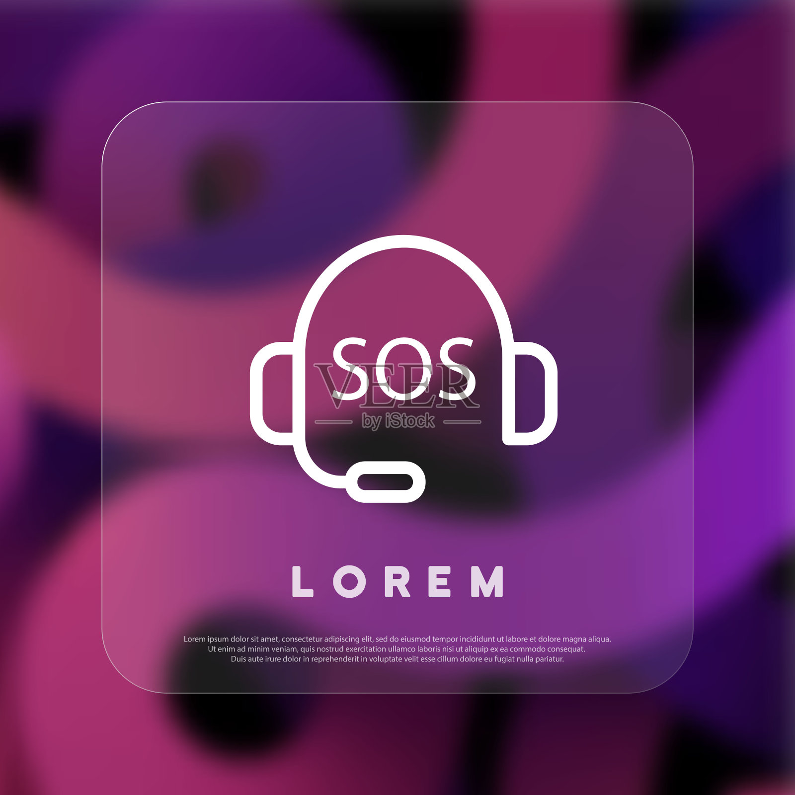 24小时支持服务图标。耳机图标。客户sos服务。Glassmorphism风格。矢量线图标的业务和广告插画图片素材