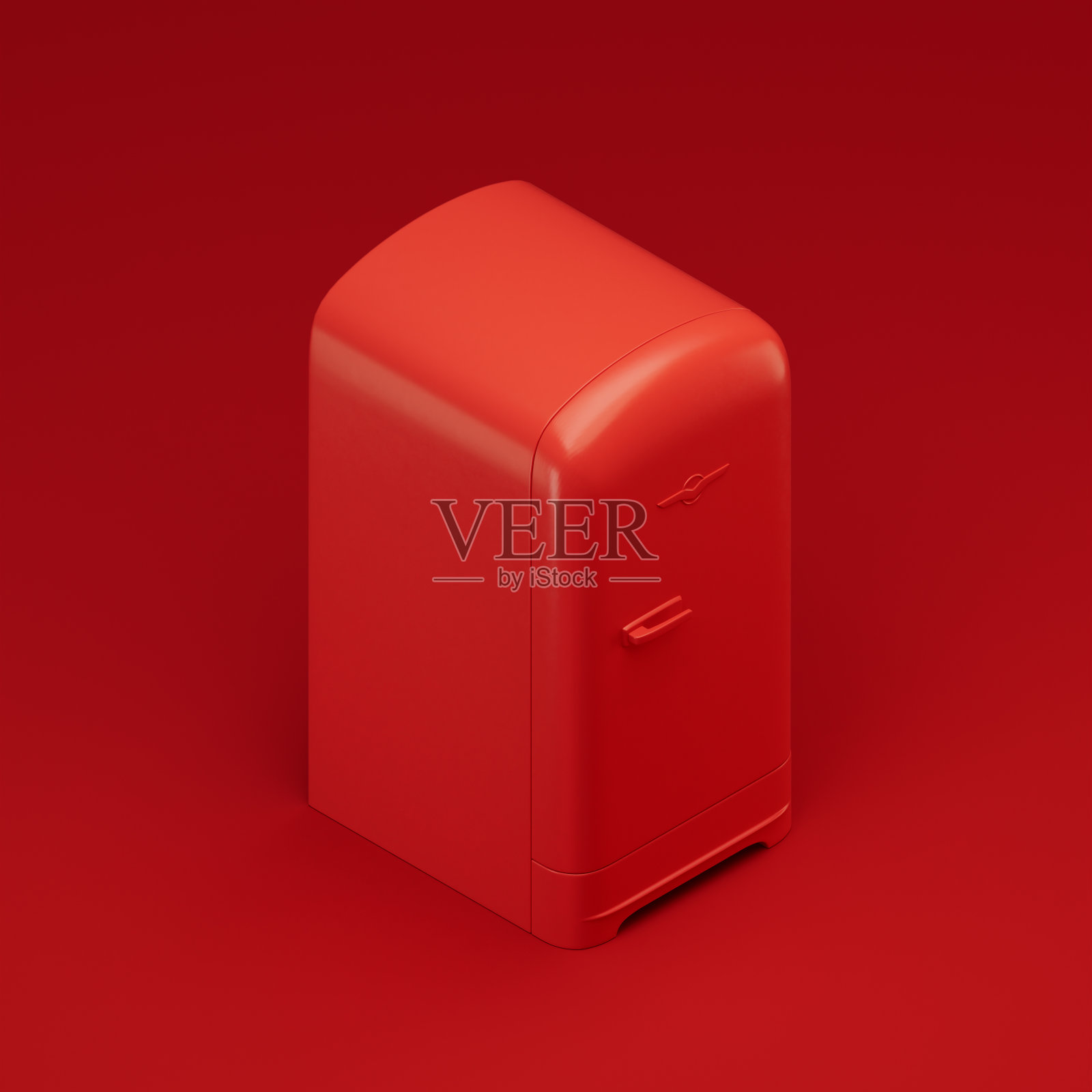 单色复古红色冰箱，复古厨房等长器具，3d渲染照片摄影图片