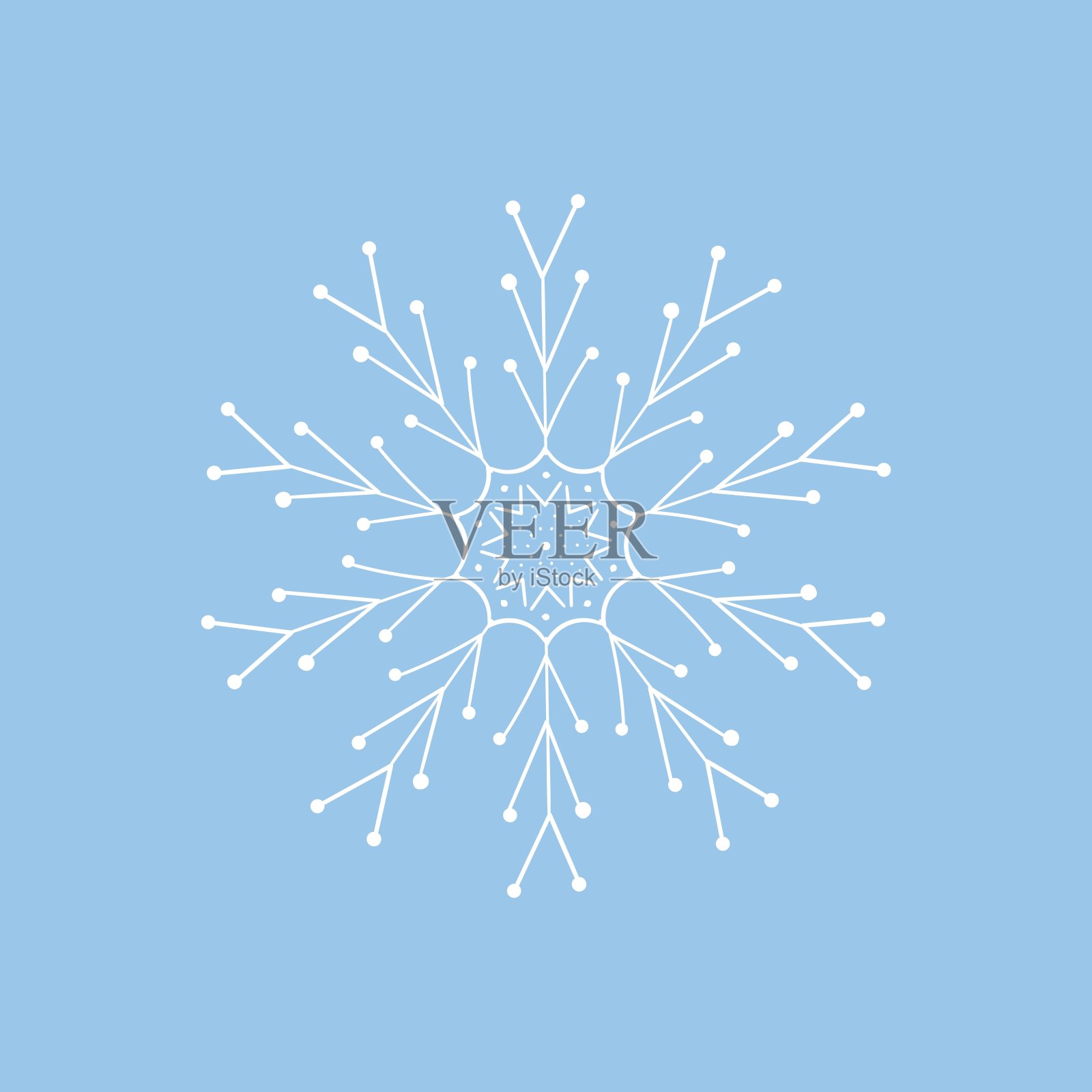 白色的手绘雪花孤立在蓝色的背景。矢量图标。插画图片素材