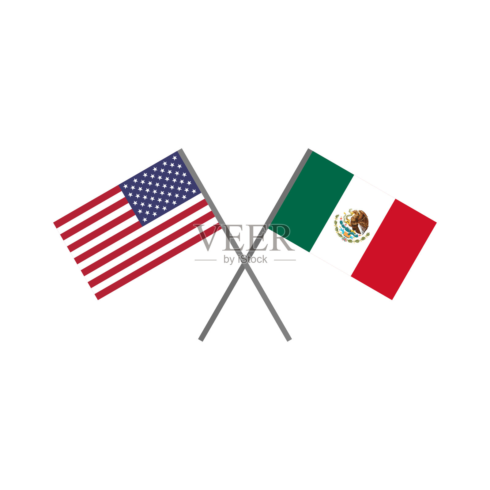 美国国旗和墨西哥国旗互相交叉矢量图标插画图片素材