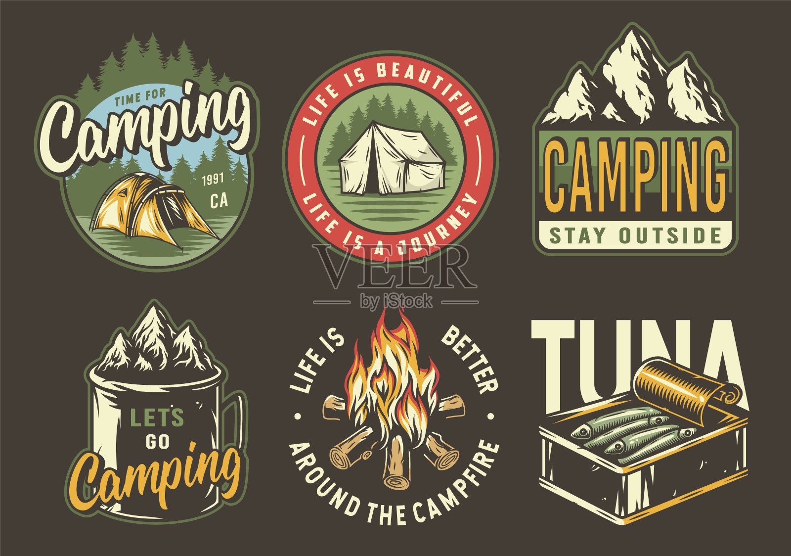 设置野营旅行户外探险打印，补丁插画图片素材