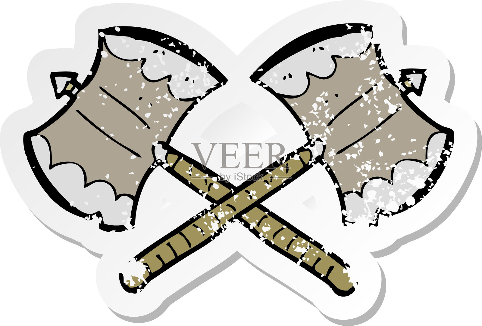 一个交叉轴卡通的复古心疼贴纸插画图片素材