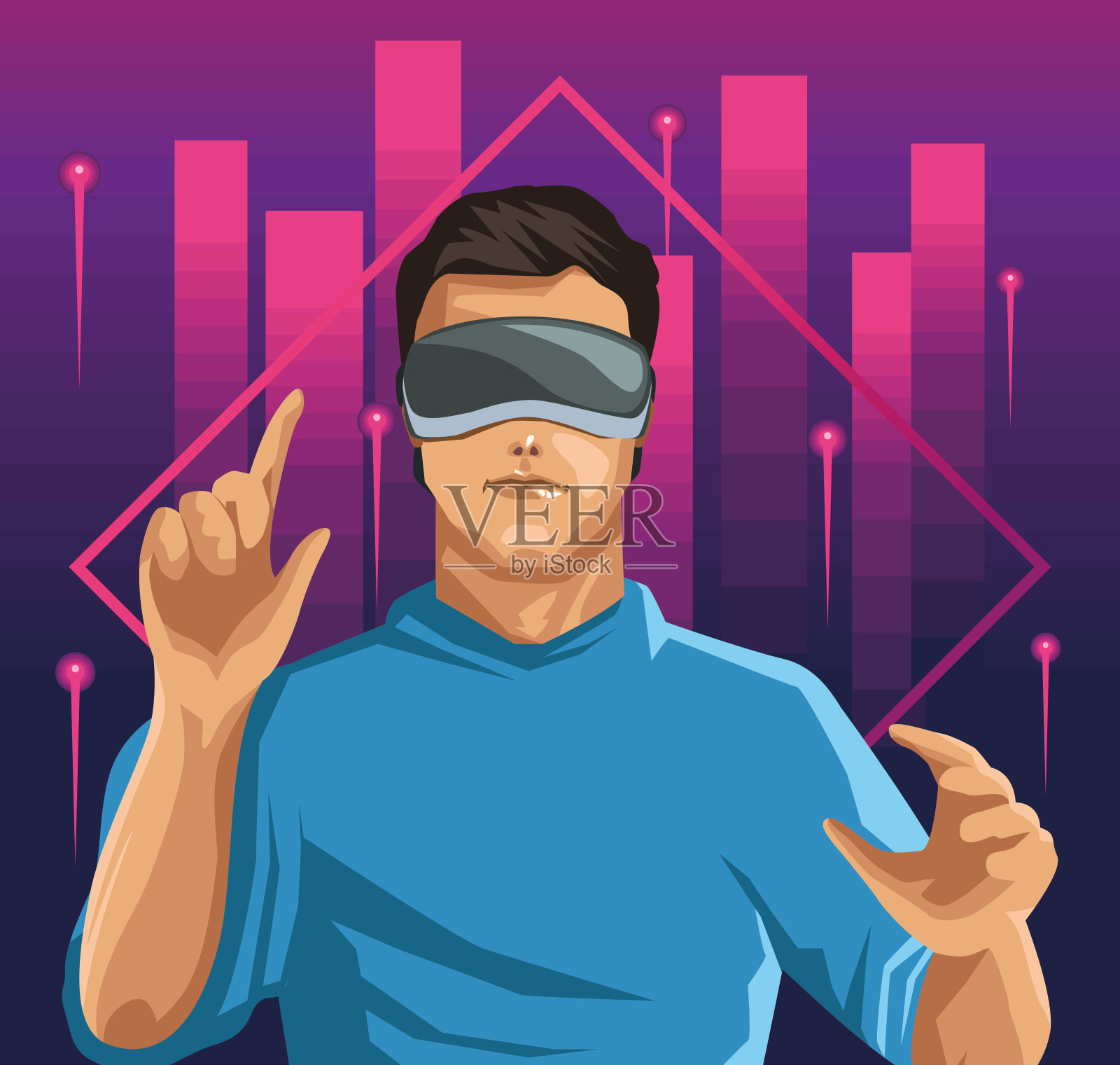 戴着虚拟现实眼镜的男人插画图片素材